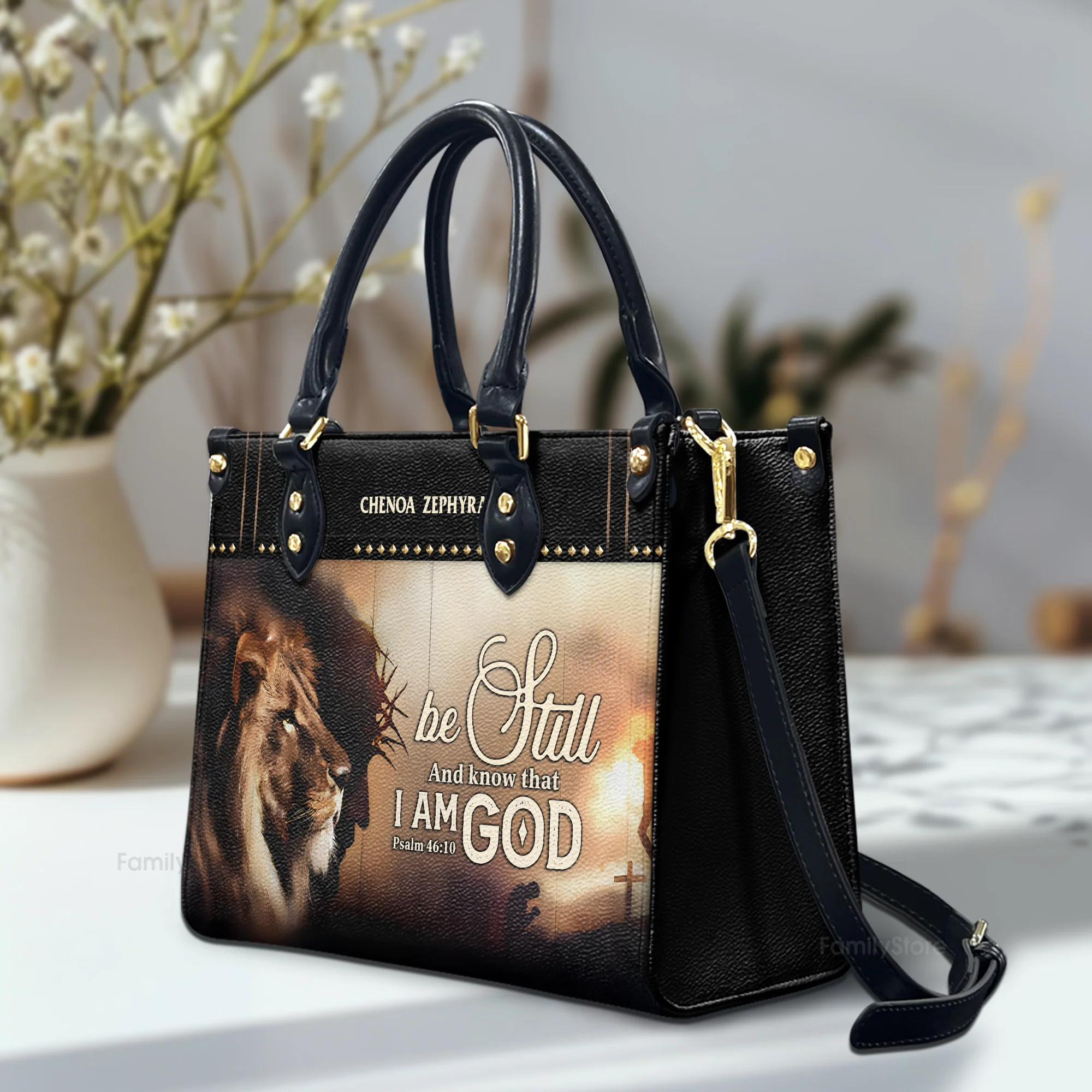 Be Still And Know That I Am God - Personalized Leather Handbag With Handle - AT4080706 - Image 2