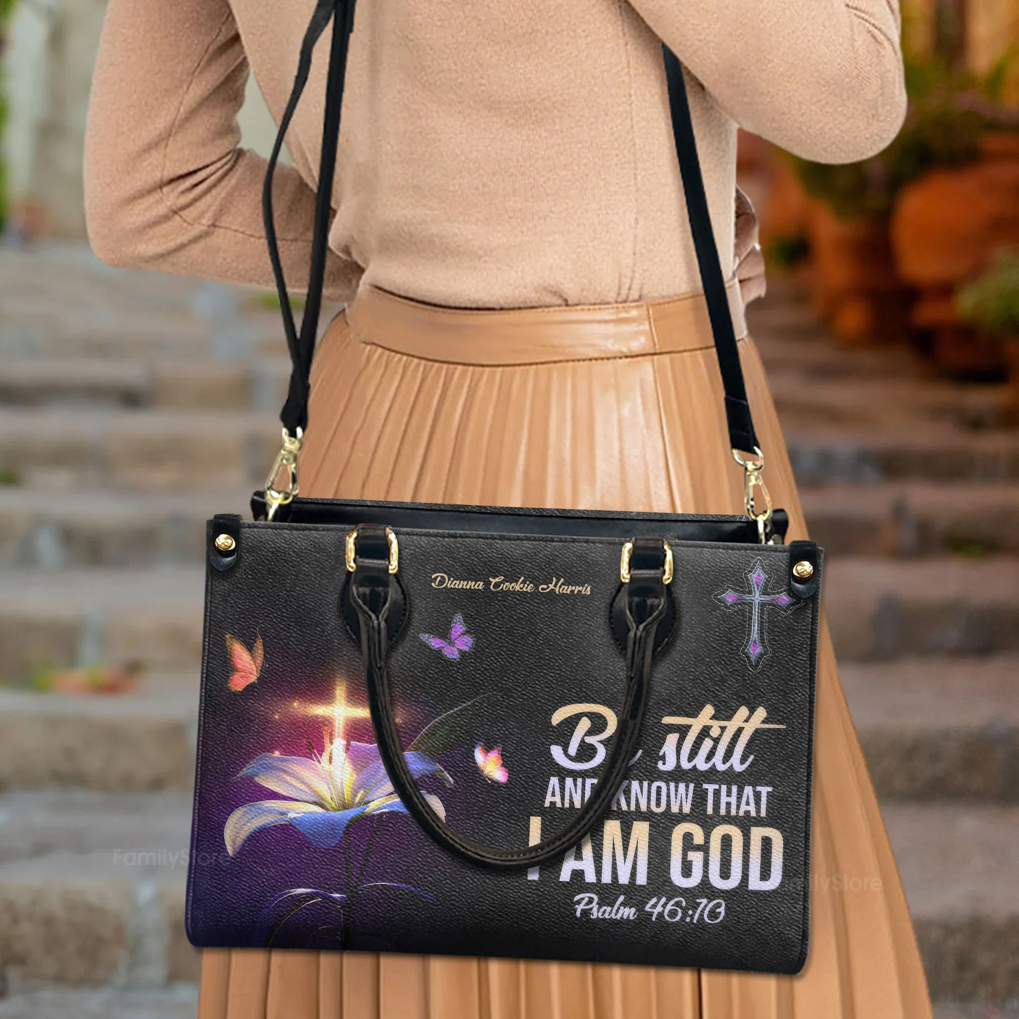 Be Still And Know That I Am God - Scripture Gifts For Women Of God - Personalized Leather Bag Free Wallet Deal AT4080705 - Image 3