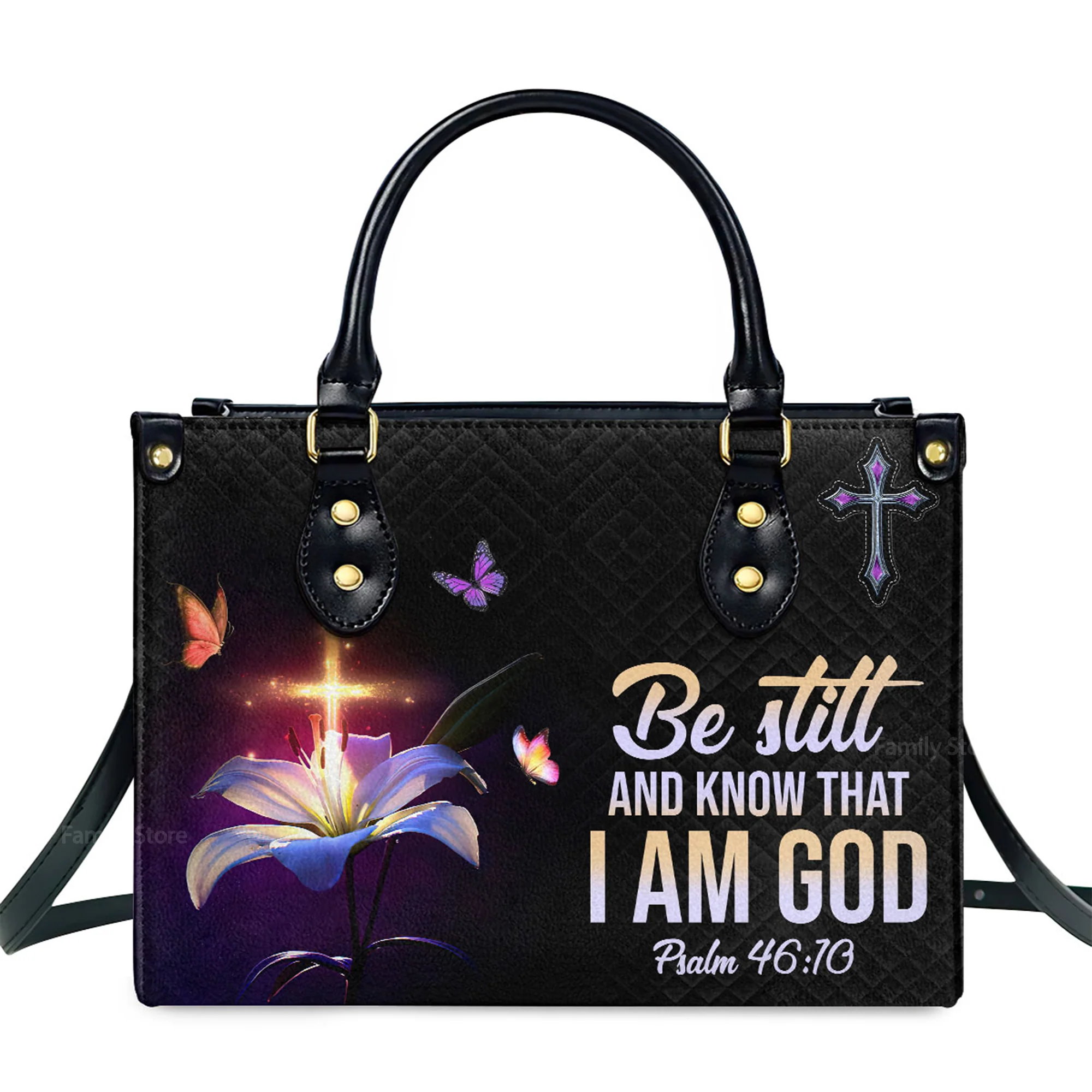 Be Still And Know That I Am God - Scripture Gifts For Women Of God - Personalized Leather Handbag With Handle - AT4080705 - Image 2