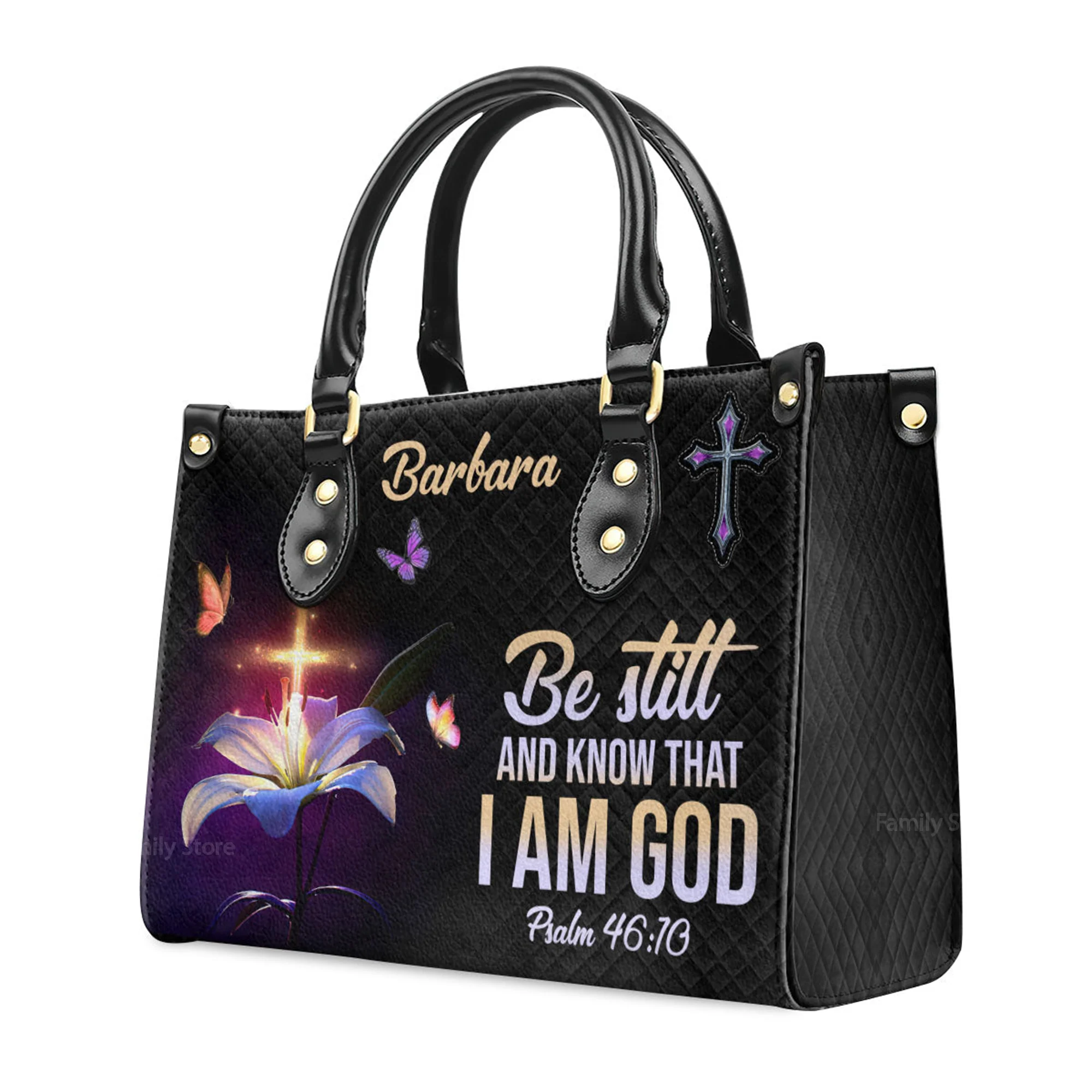 Be Still And Know That I Am God - Scripture Gifts For Women Of God - Personalized Leather Handbag With Handle - AT4080705 - Image 3