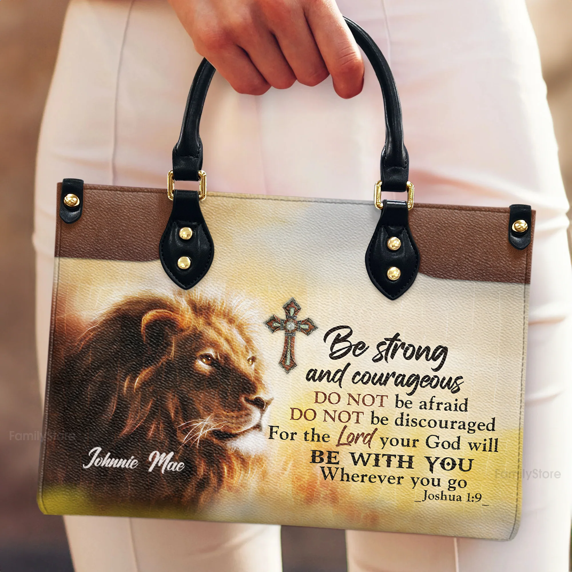 Be Strong And Courageous - Thoughtful Gift For Christians - Personalized Leather Bag Free Wallet Deal AT4080708 - Image 3