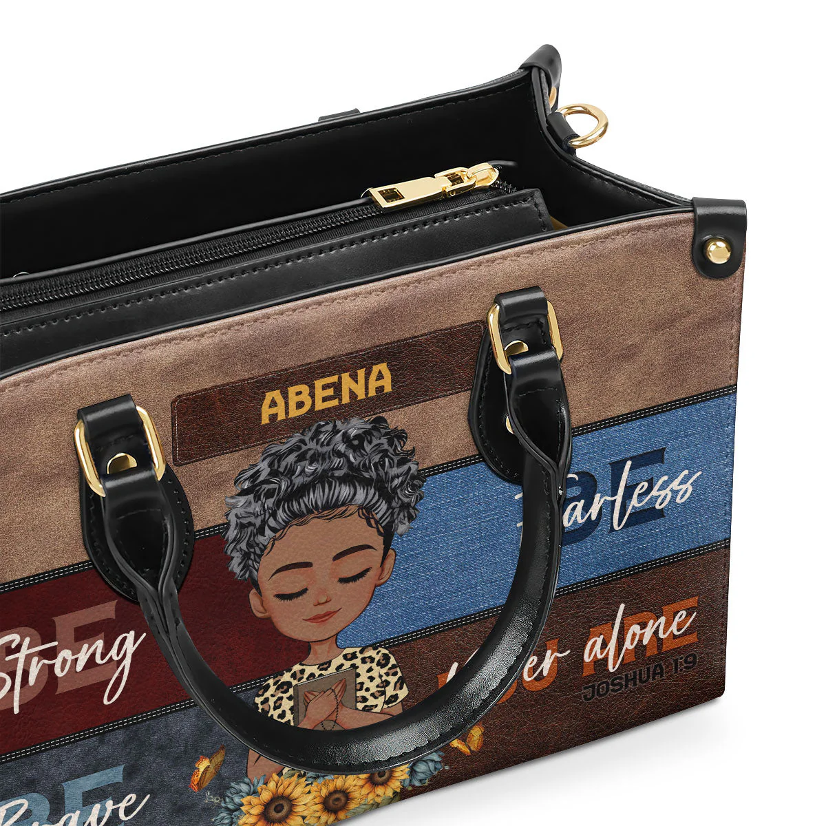 Be Strong Fearless Brave Never Alone - Personalized Leather Handbag - Christian Gift For Her | CLGOD05. God Girl HD95 - Image 2