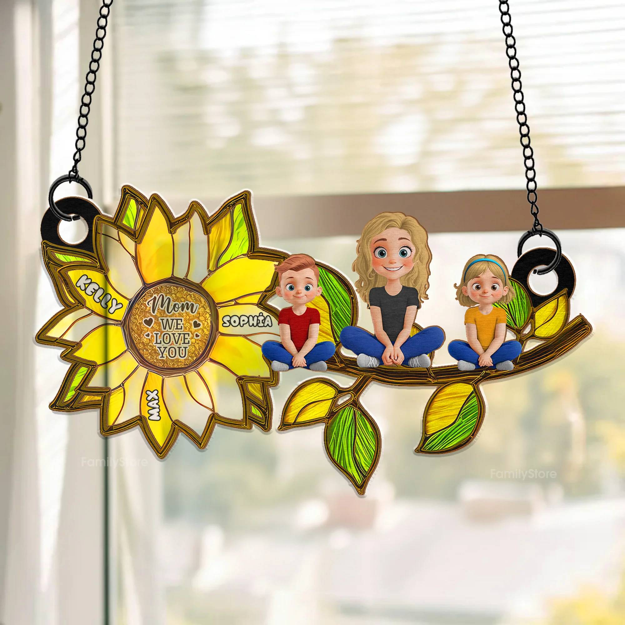 Beautiful Sunflower Mom - Personalized Window Hanging Window Hanging Suncatcher Ornament - Gift For Mom, Mother's Day | GR25 NA94