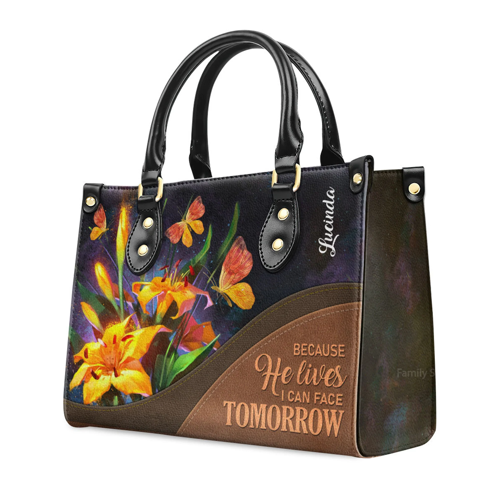 Because He Lives, I Can Face Tomorrow - Thoughtful Gift For Christians - Personalized Leather Handbag With Handle - AT4080725 - Image 3