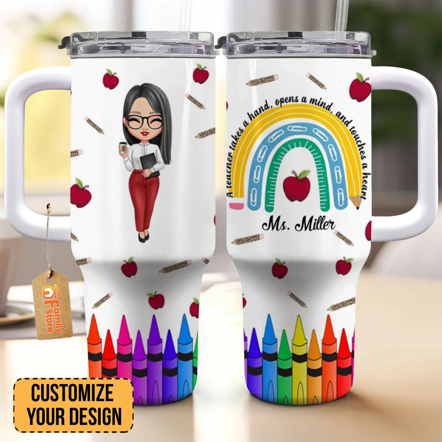 Being A Teacher Custom Photo - Personalized Custom 40oz Tumbler With Handle - Teacher's Day Gift For Teacher - Image 2