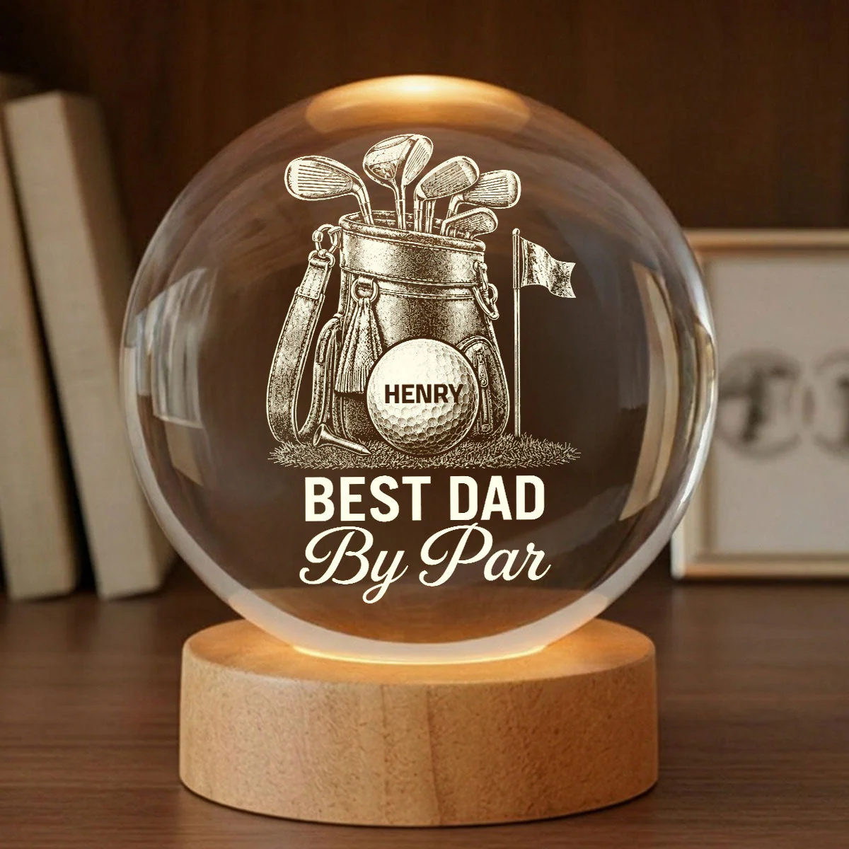 Best Dad By Par Golf - Personalized Crystal Globe Lamp - Gift For Dad, Grandpa, Golf Lovers - Image 4