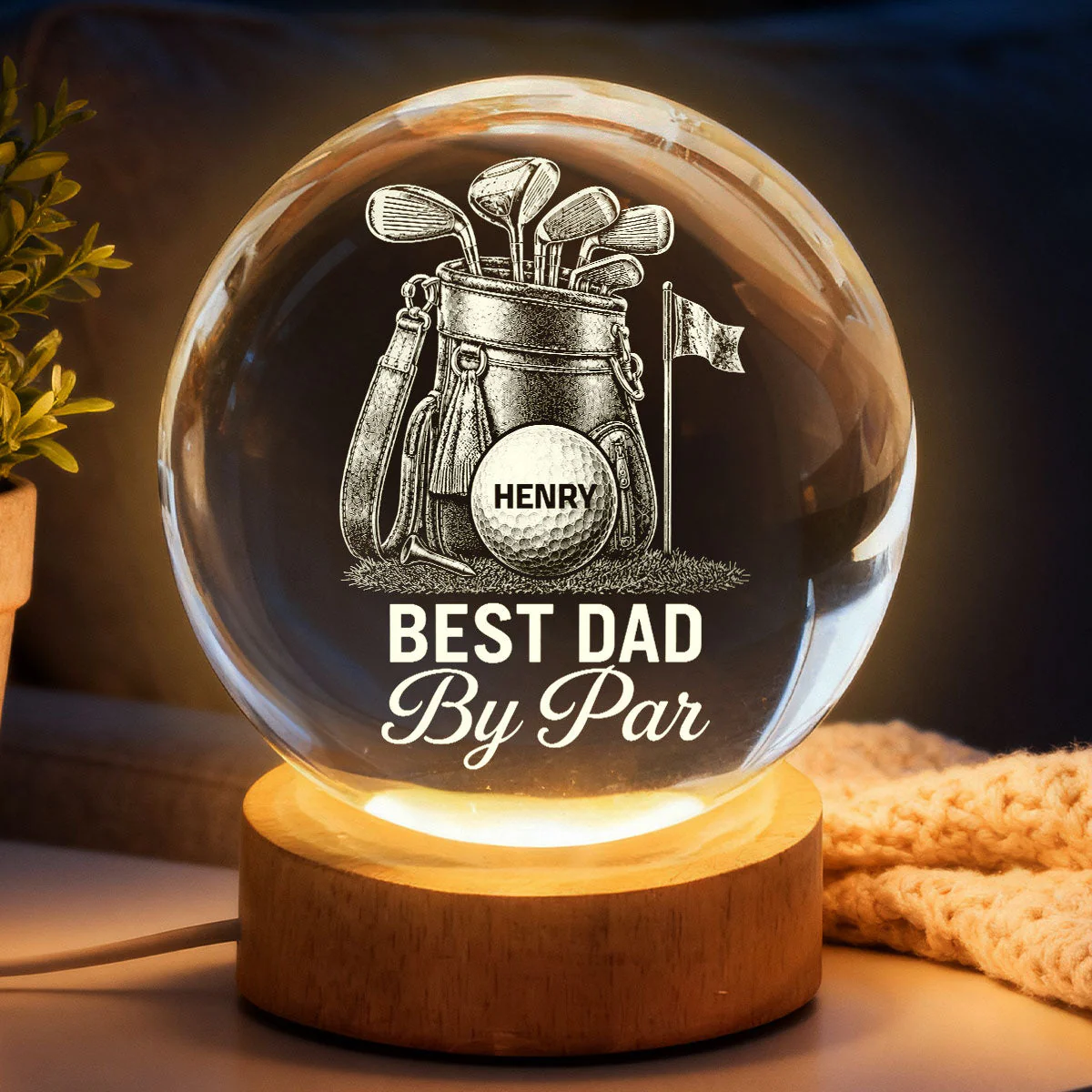 Best Dad By Par Golf - Personalized Crystal Globe Lamp - Gift For Dad, Grandpa, Golf Lovers - Image 5