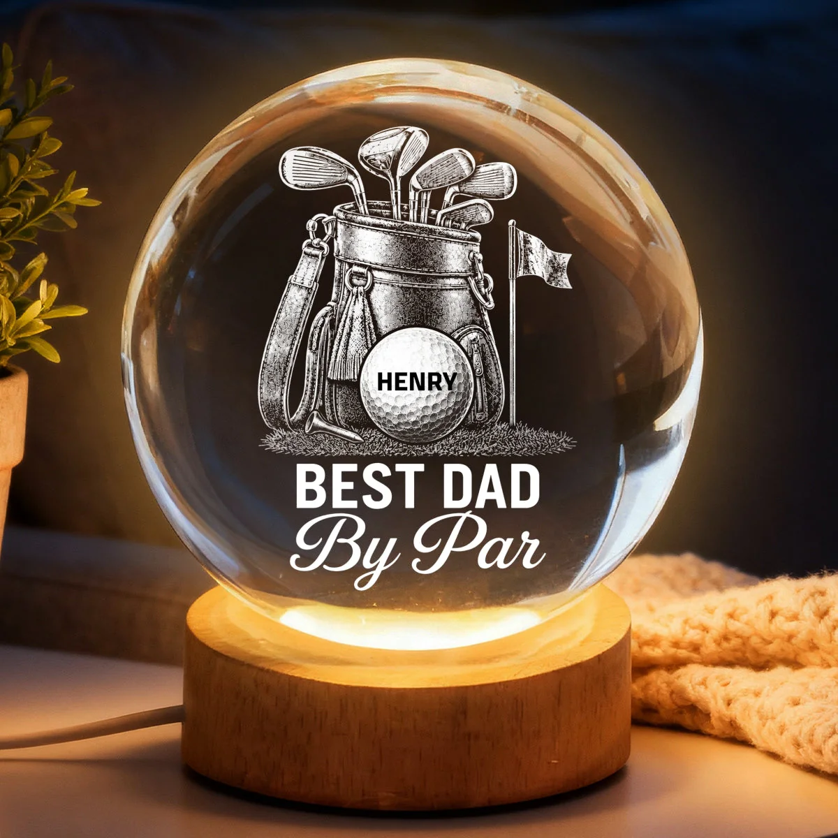 Best Dad By Par Golf - Personalized Crystal Globe Lamp - Gift For Dad, Grandpa, Golf Lovers - Image 6