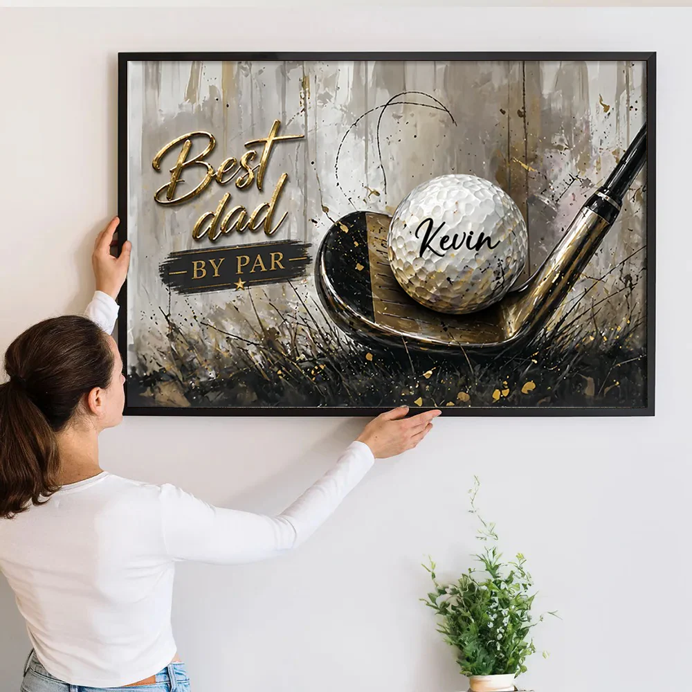 Best Dad By Par - Personalized Poster Canvas - Gift For Dad, Grandpa, Golf Lovers - Image 2