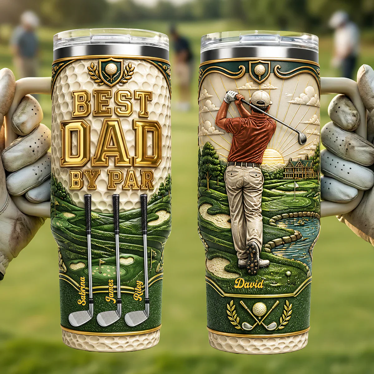 Best Dad By Par - Personalized Tumbler - Gift For Dad, Grandpa, Golf Lovers - Image 2