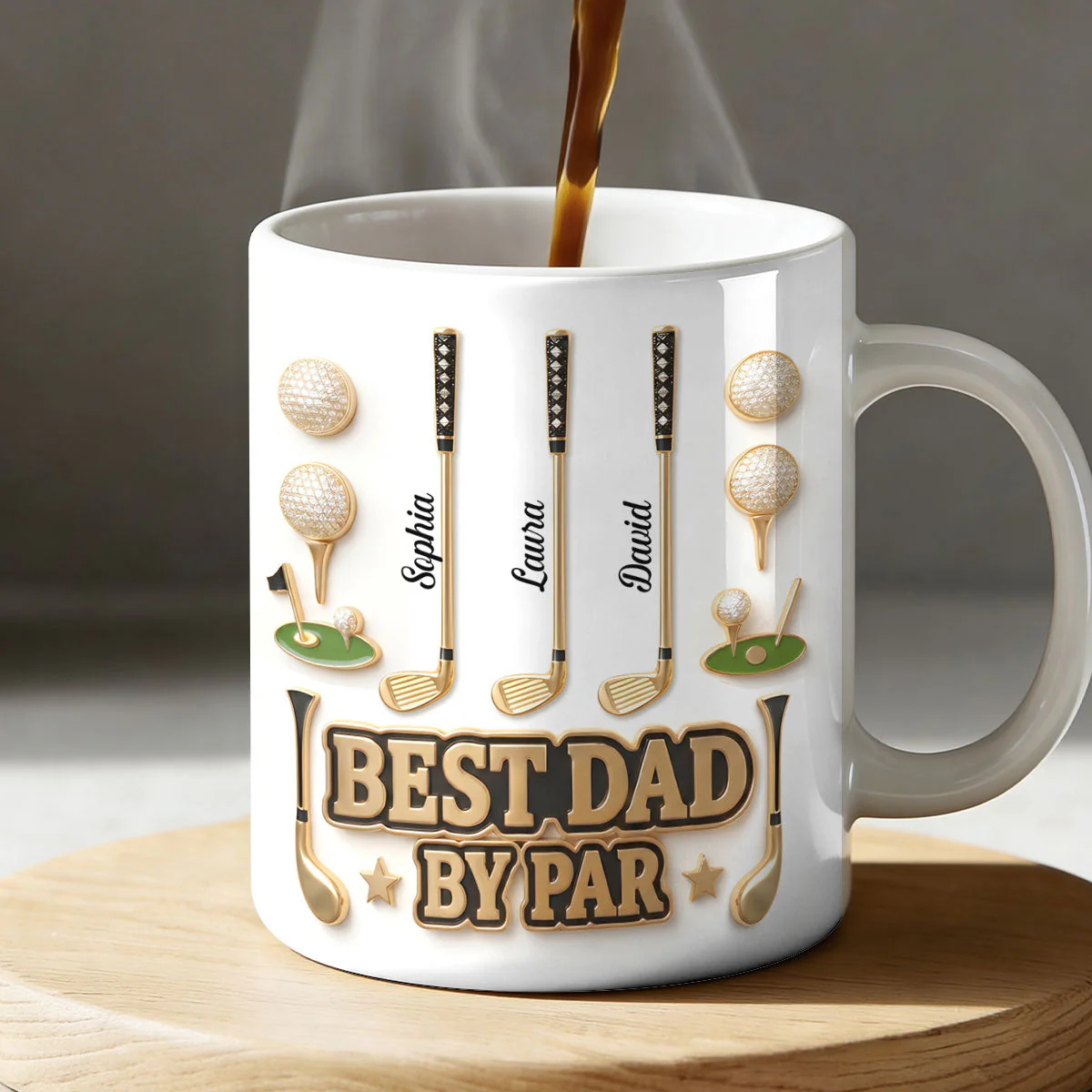 Best Dad By Par - Personalized White Mug - Gift For Dad, Grandpa, Golf Lovers - Image 2