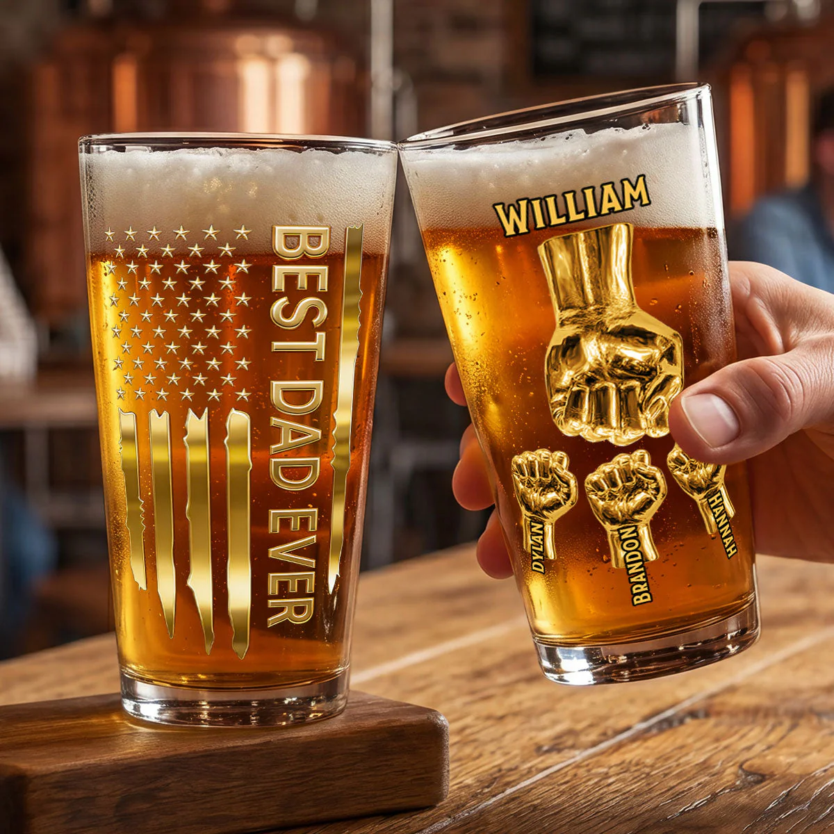 Best Dad Ever America Flag - Personalized Beer Glass - Gift For Dad, Grandpa - Image 2
