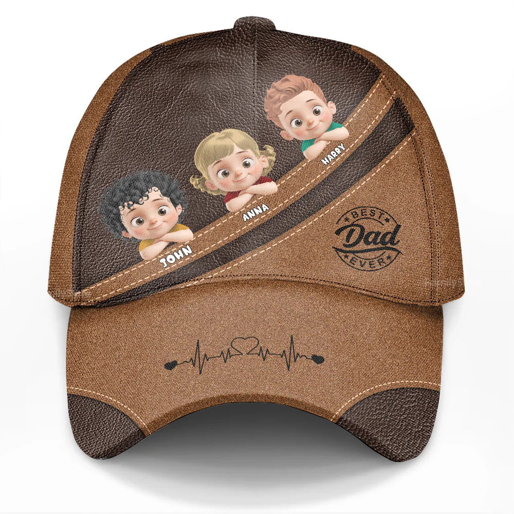 Best Dad Ever Leather Effect - Personalized Classic Cap - Gift For Dad, Grandpa, Father's Day | GR26 NA94 - Image 3