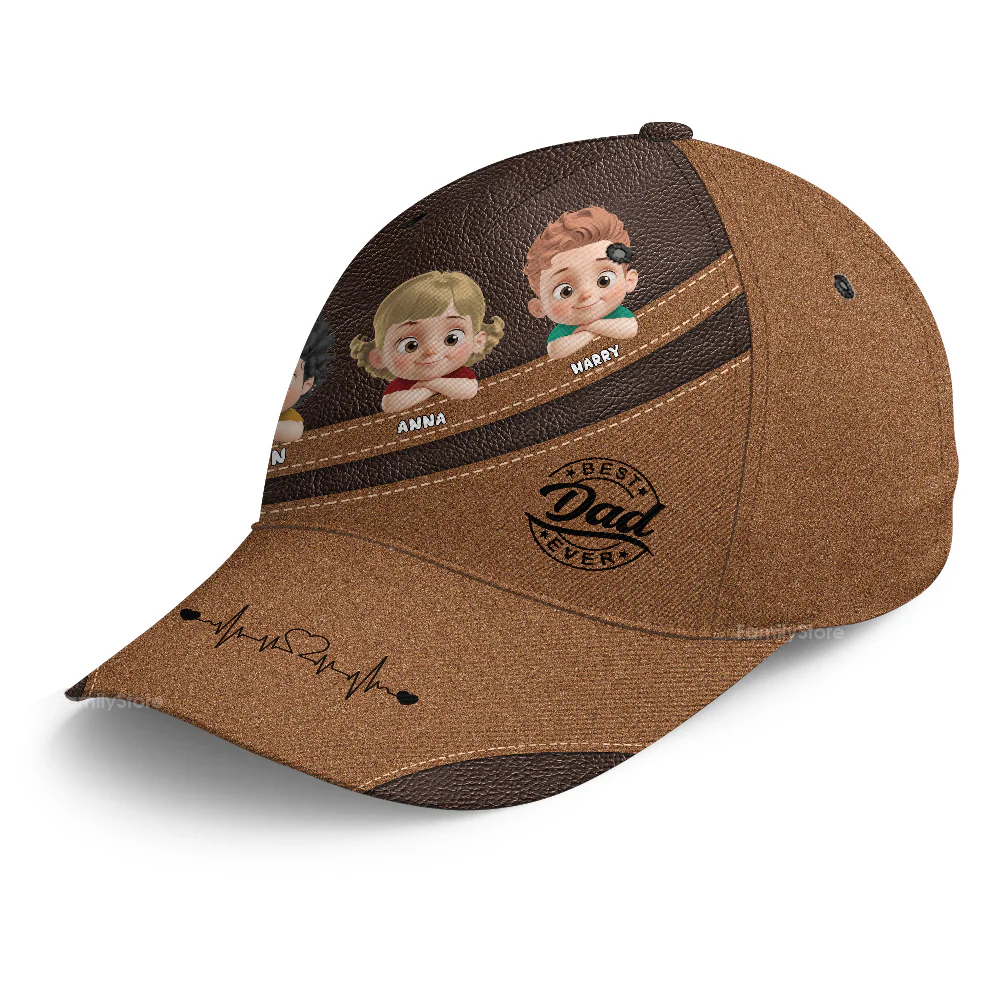 Best Dad Ever Leather Effect - Personalized Classic Cap - Gift For Dad, Grandpa, Father's Day | GR26 NA94 - Image 4