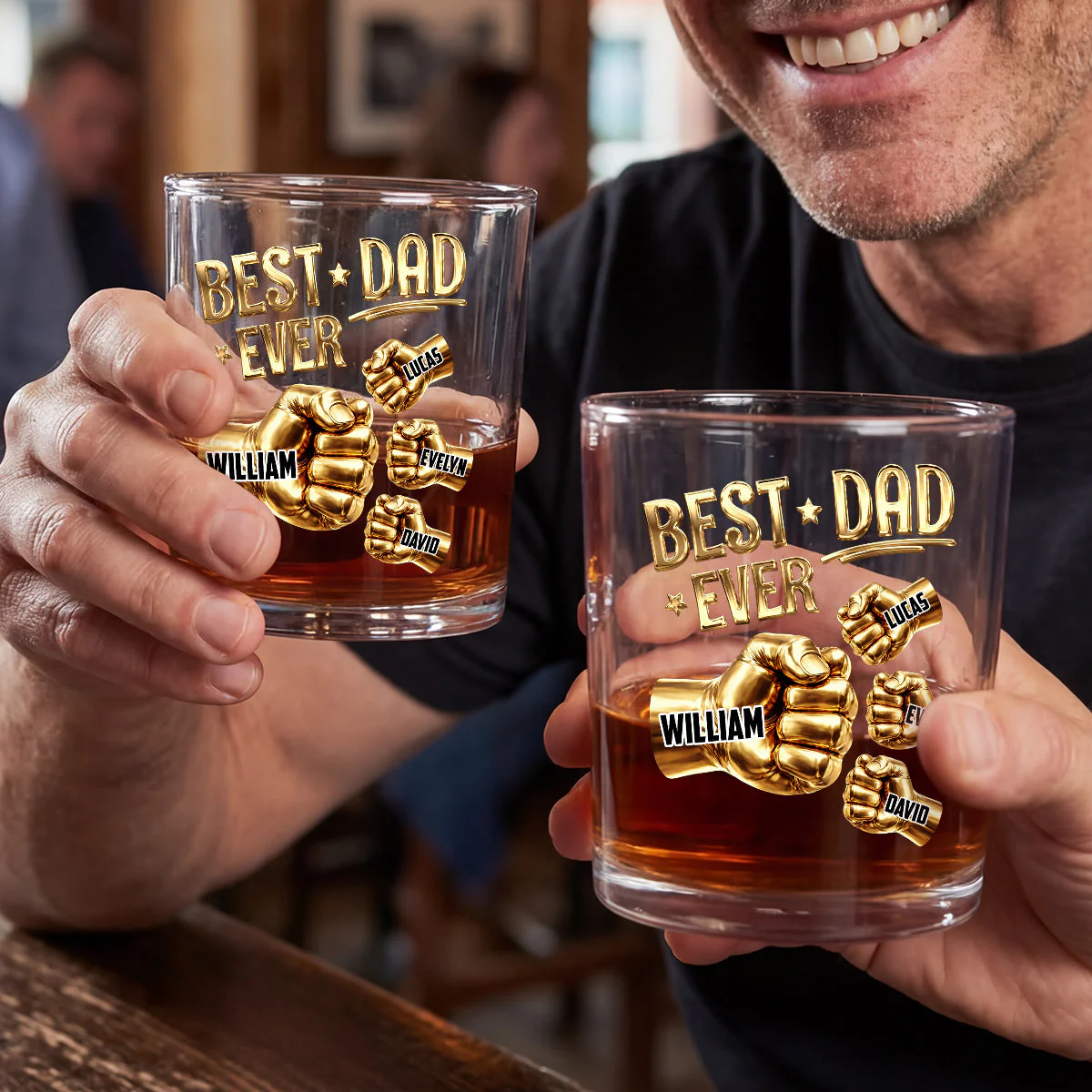 Best Dad Ever - Personalized Whiskey Glass - Gift For Dad, Grandpa - Image 3