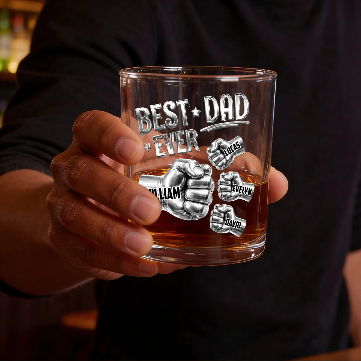 Best Dad Ever - Personalized Whiskey Glass - Gift For Dad, Grandpa - Image 5