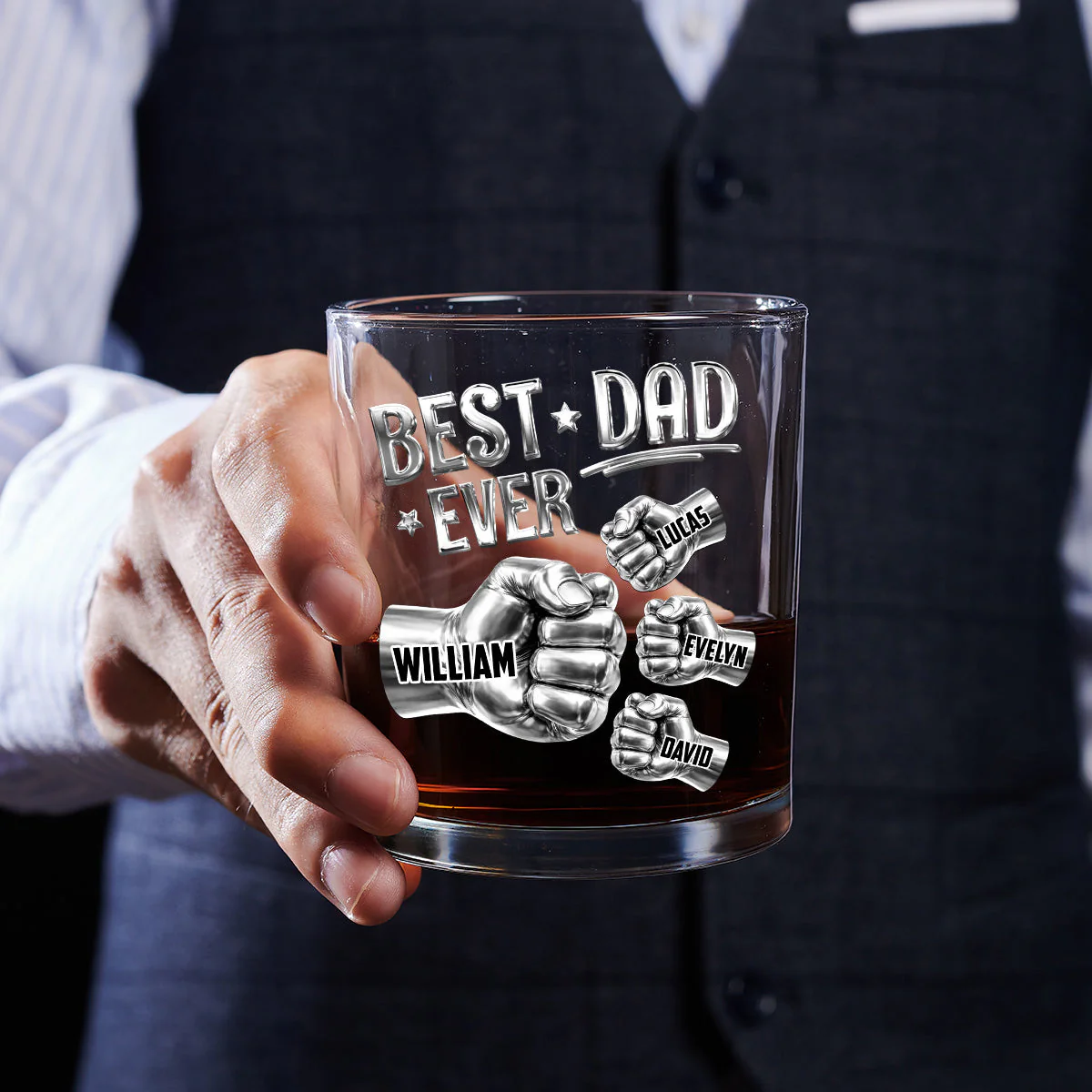Best Dad Ever - Personalized Whiskey Glass - Gift For Dad, Grandpa - Image 7