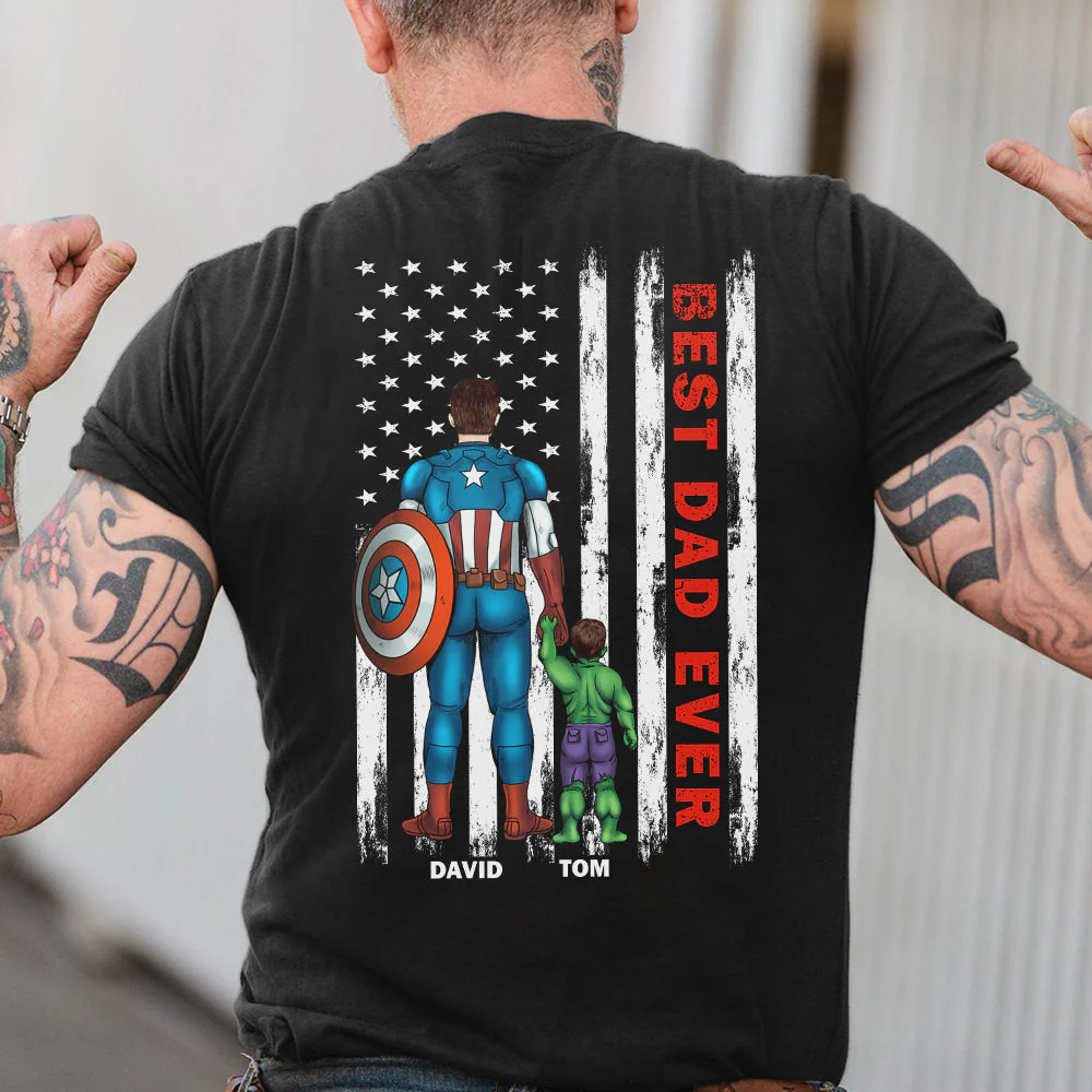 Best Dad Ever Superhero - Personalized Tshirt - Gift for Dad, Father's Day | CL02 - Image 4