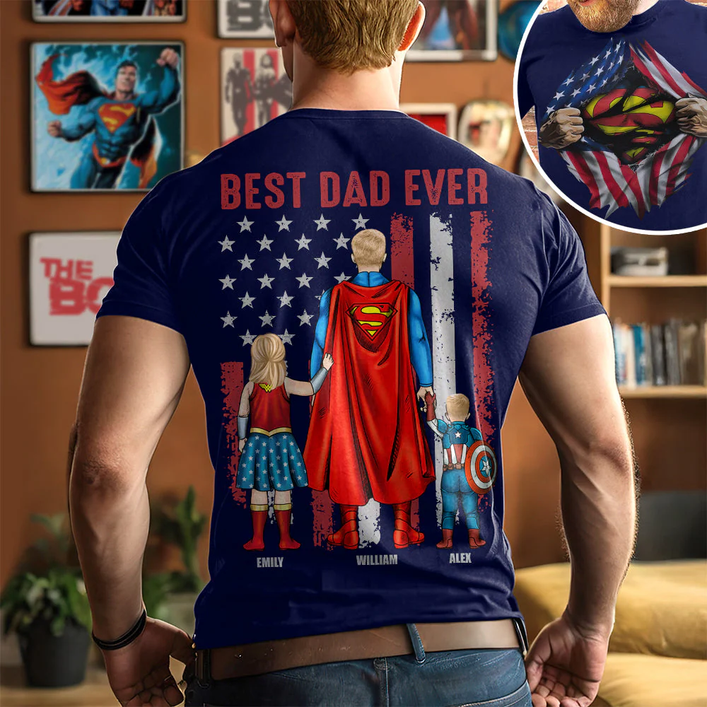 Best Dad Ever Superhero - Personalized Tshirt Two Side - Gift for Dad, Father's Day | CL02 - Image 2