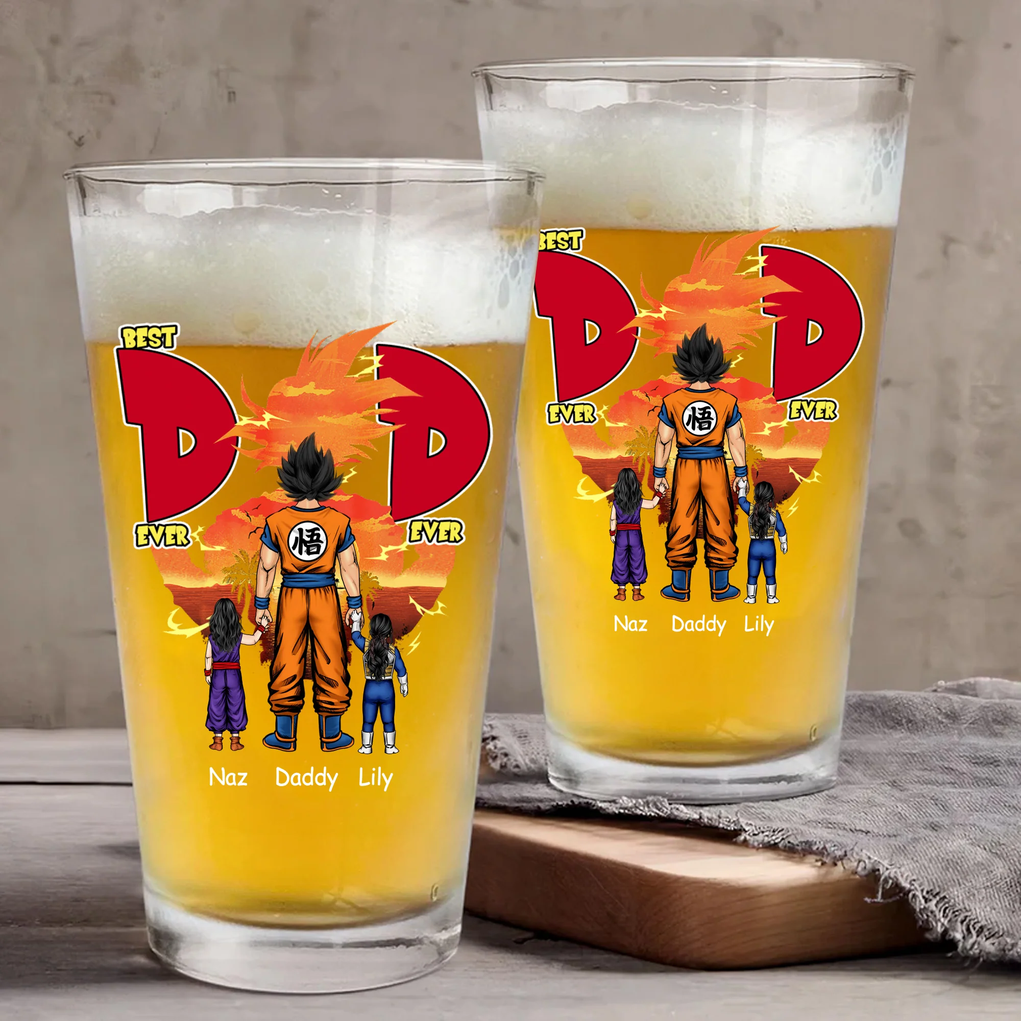 DrBa Best Dad Ever - Personalized Beer Glass - Gift For Dad