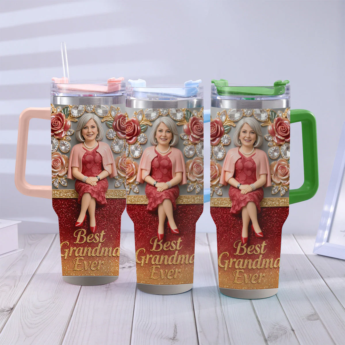 Best Grandma, Nana Ever- Personalized Grandma Tumbler With Handle - Gift For Her - Image 3