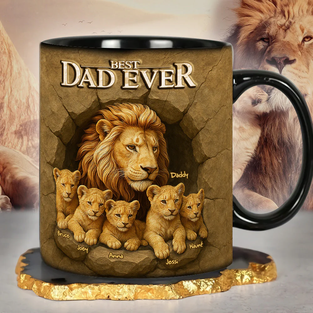 Best Lion Dad Ever - Personalized Black Ceramic Mug - Gift For Dad