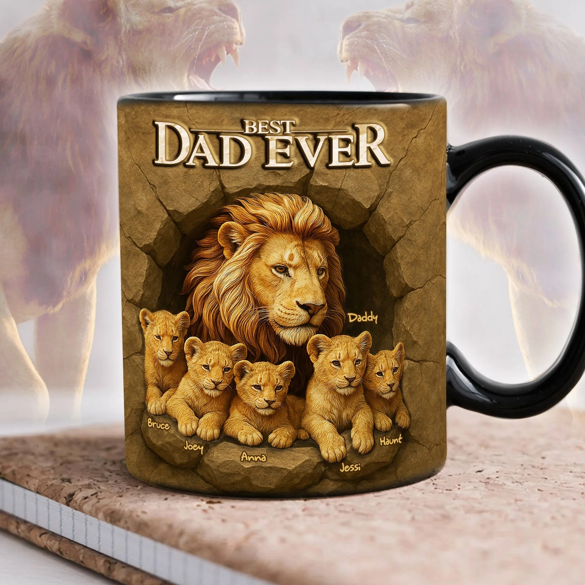 Best Lion Dad Ever - Personalized Black Ceramic Mug - Gift For Dad - Image 2