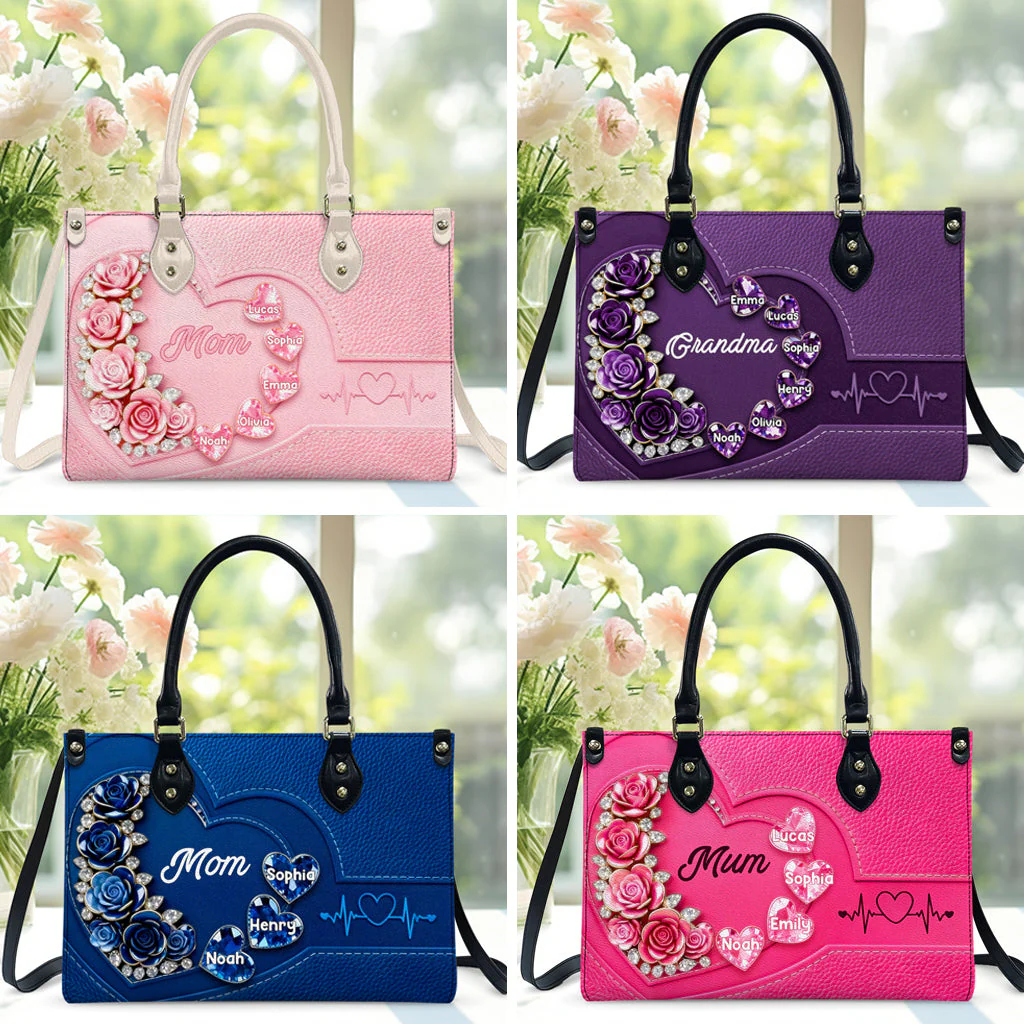Best Mom Nana Grandma Mama Ever - Personalized Leather Bag - Gift For Mom, Grandma