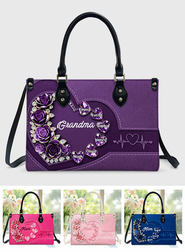 Best Mom Nana Grandma Mama Ever - Personalized Leather Bag - Gift For Mom, Grandma - Image 2