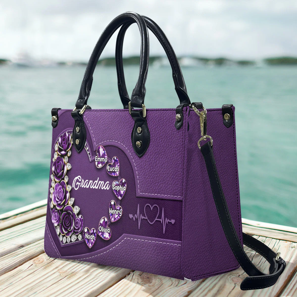 Best Mom Nana Grandma Mama Ever - Personalized Leather Bag - Gift For Mom, Grandma - Image 4