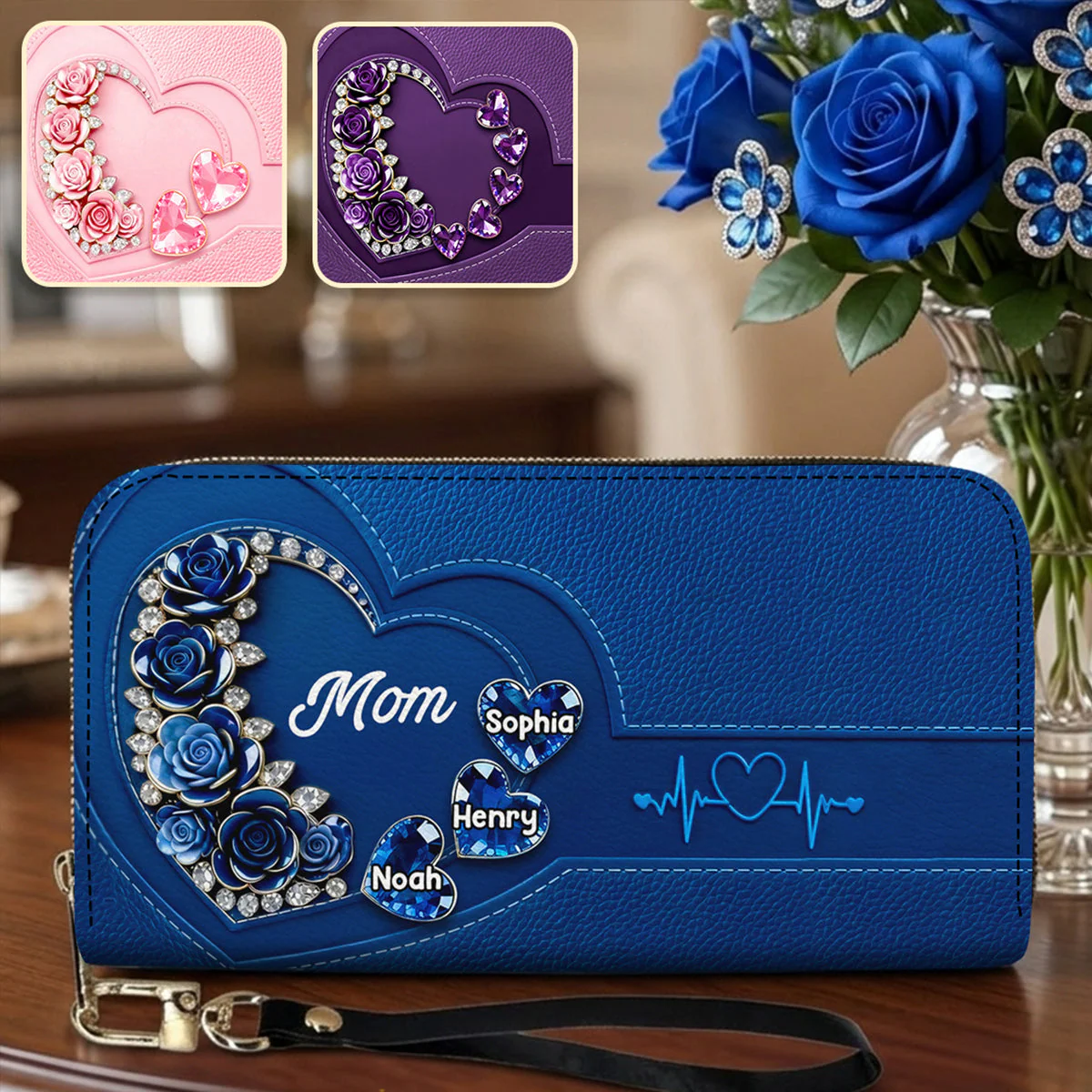 Best Mom Nana Grandma Mama Ever - Personalized Leather Long Wallet - Gift For Mom, Grandma - Image 2