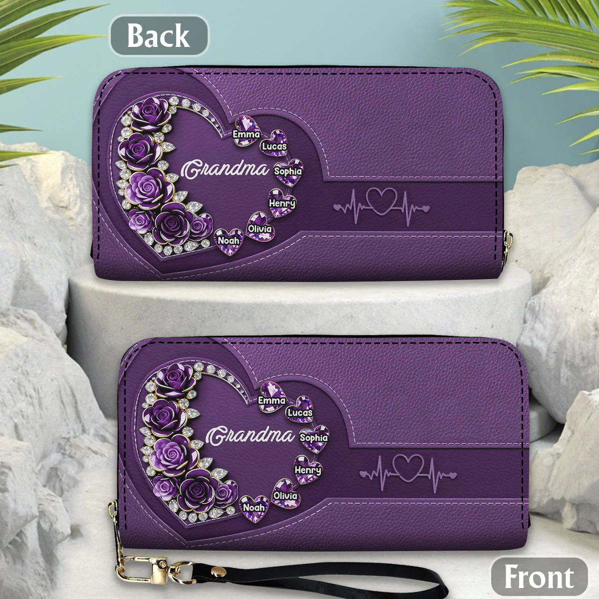Best Mom Nana Grandma Mama Ever - Personalized Leather Long Wallet - Gift For Mom, Grandma - Image 3