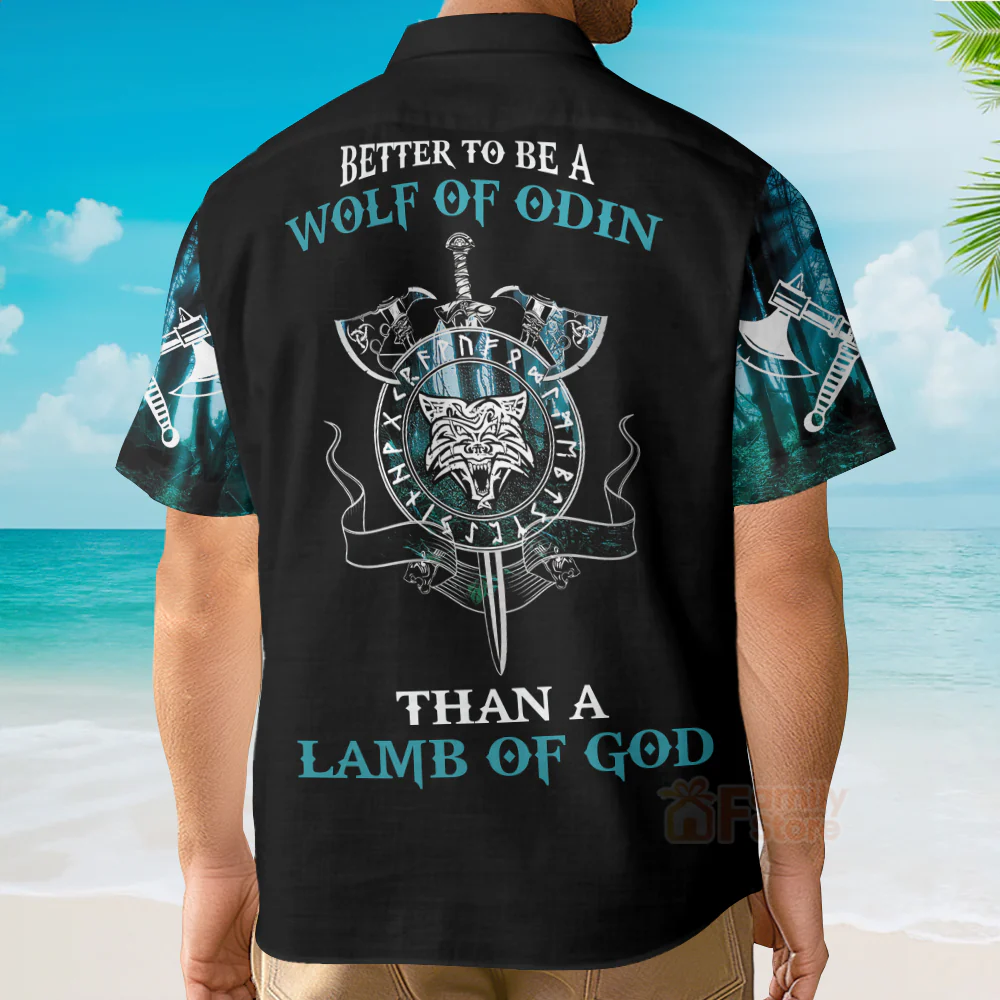 Better To Be a Wolf Of Odin Than A Lamb Of God Hawaiian Shirt - Image 4