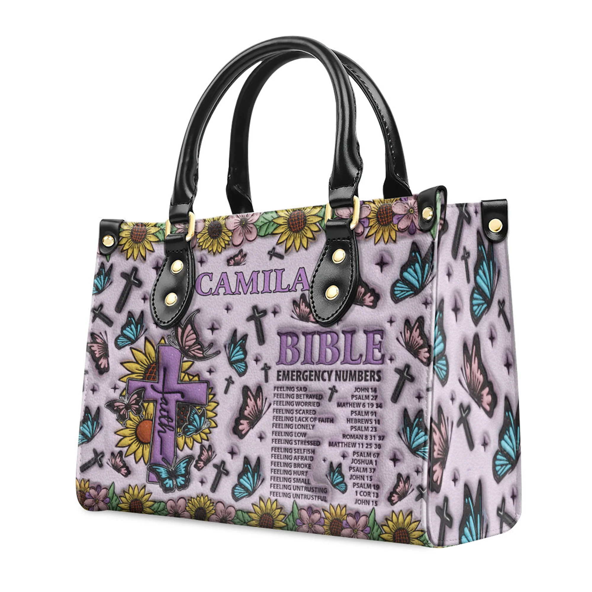 Bible Emergency Numbers - Thoughtful Gift For Christians - Personalized Leather Handbag With Handle - AT4080727 - Image 3