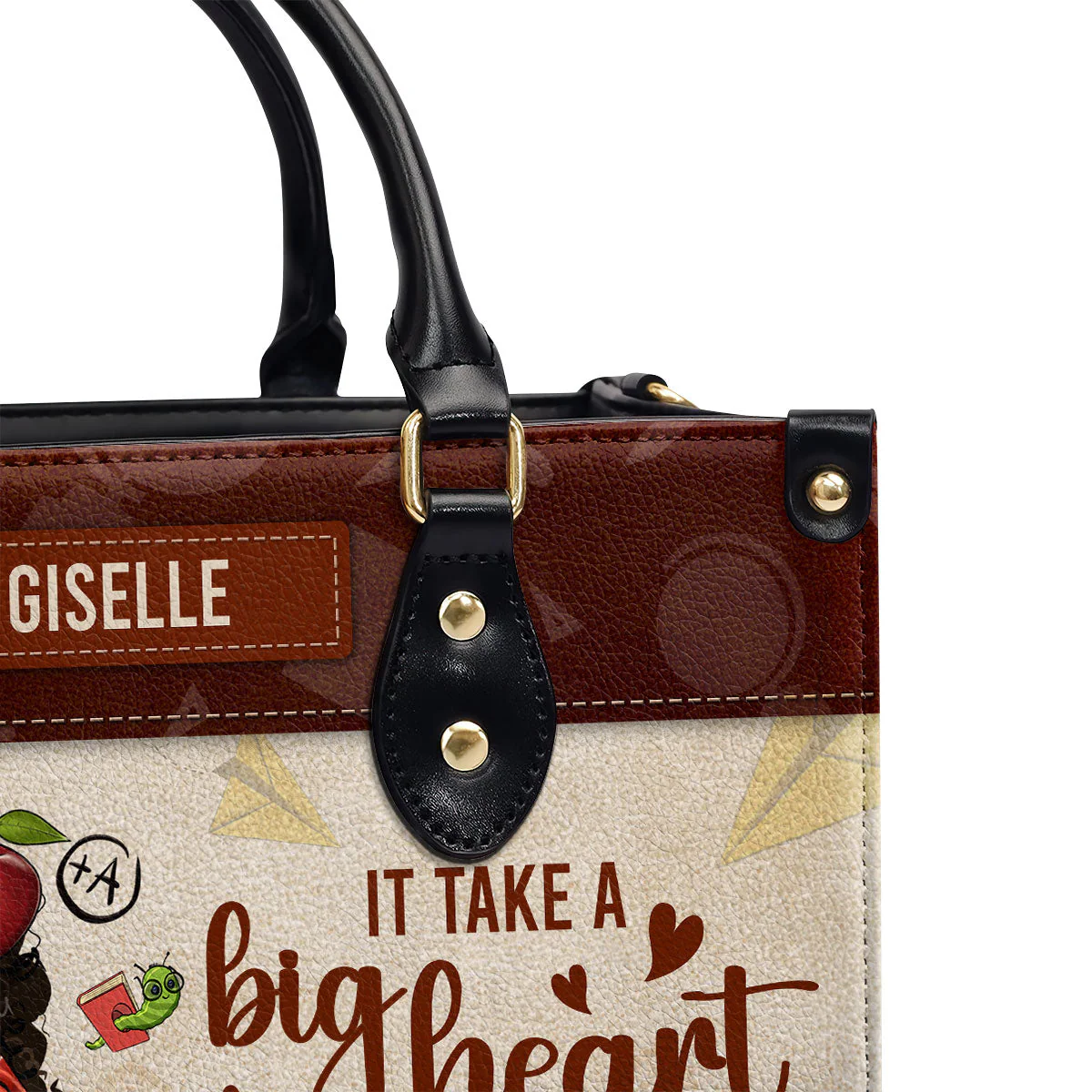 Big Heart Shape Little Minds - Personalized Teacher Leather Handbag - Gift For Her, Teacher's Day HD95 - Image 6
