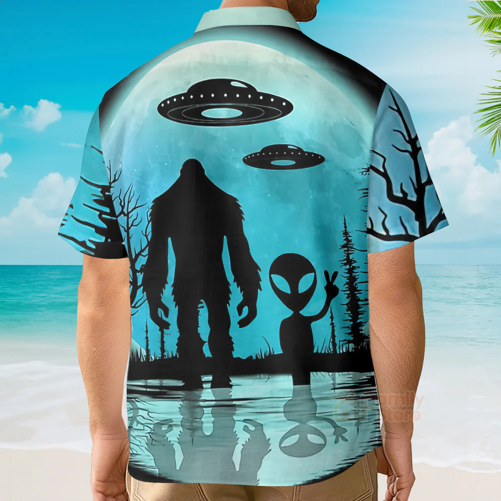 Bigfoot Alien And UFO Hawaiian Shirt For Men And Women - Image 4