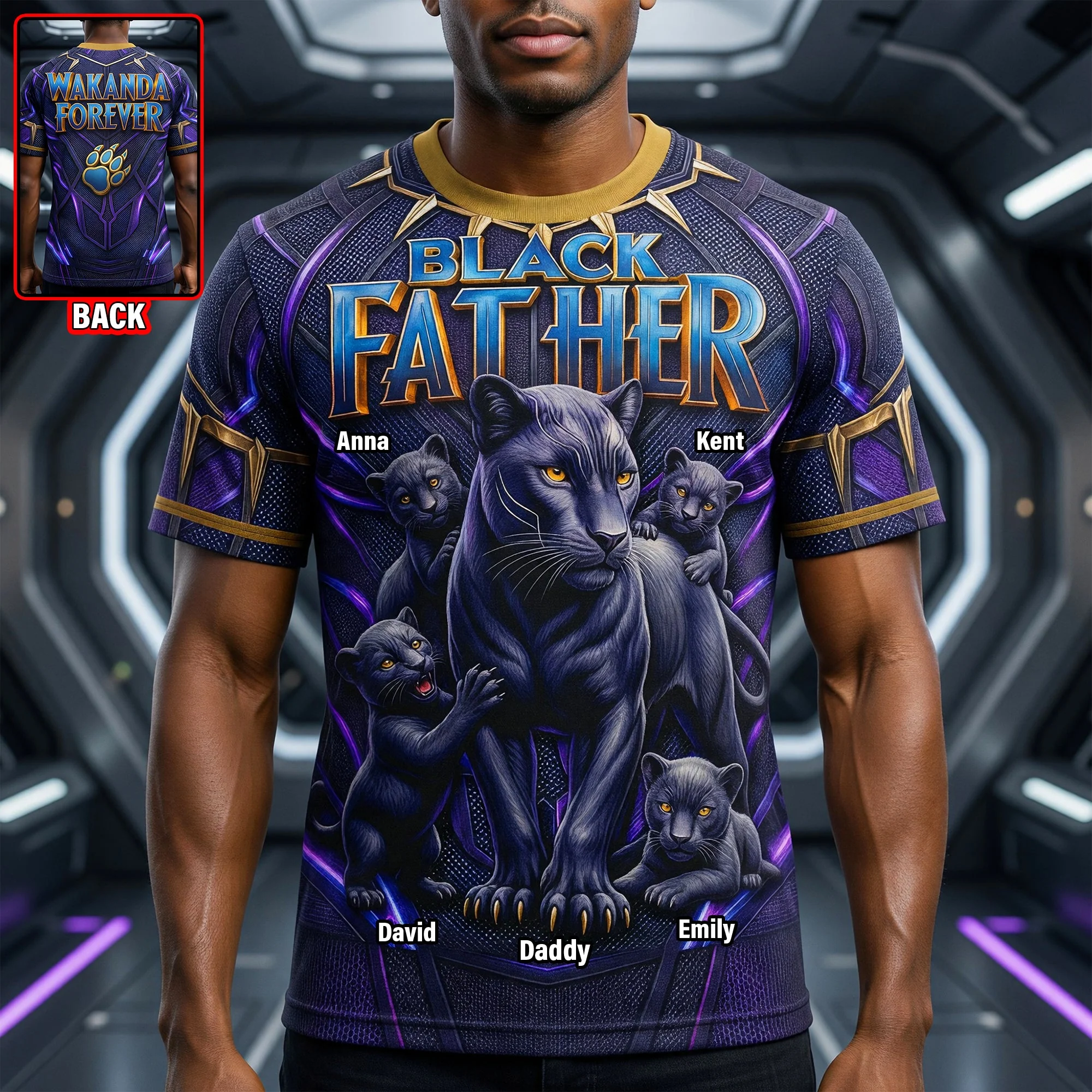 Black Father Wakanda Forever - Personalized All Over Shirt - Gifts For Dad - Image 2