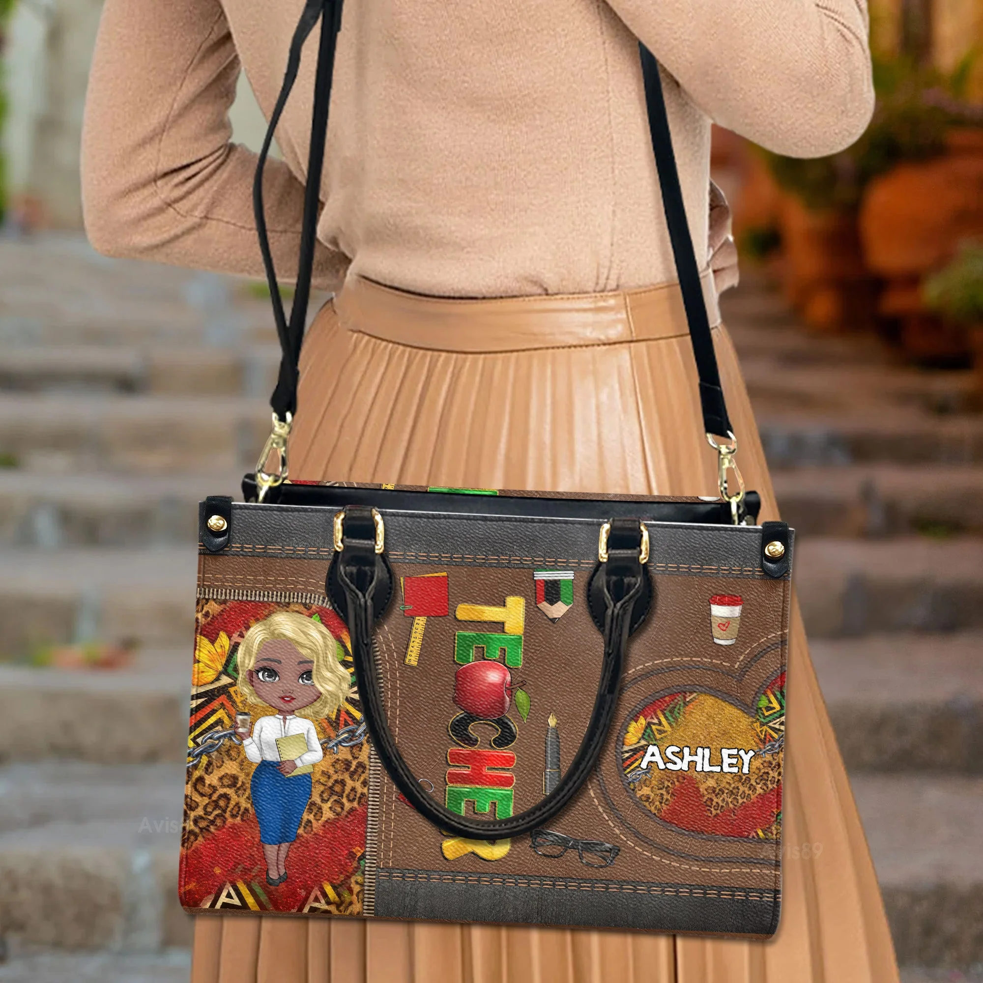 Black Pride Teacher - Personalized Leather Handbag - Black Culture Gift For Teacher's Day | CLTC01 HD95 - Image 3