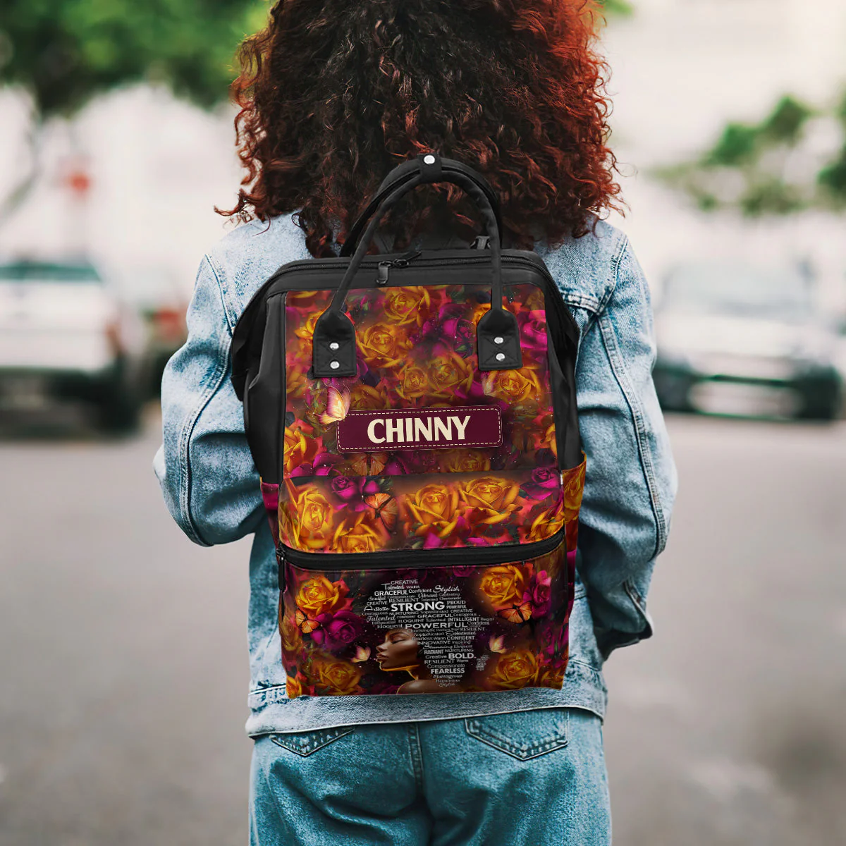 Black Queen Afro Map - Floral Personalized Duckbilled Backpack - Affirmation Gift For Her HH01 - Image 3