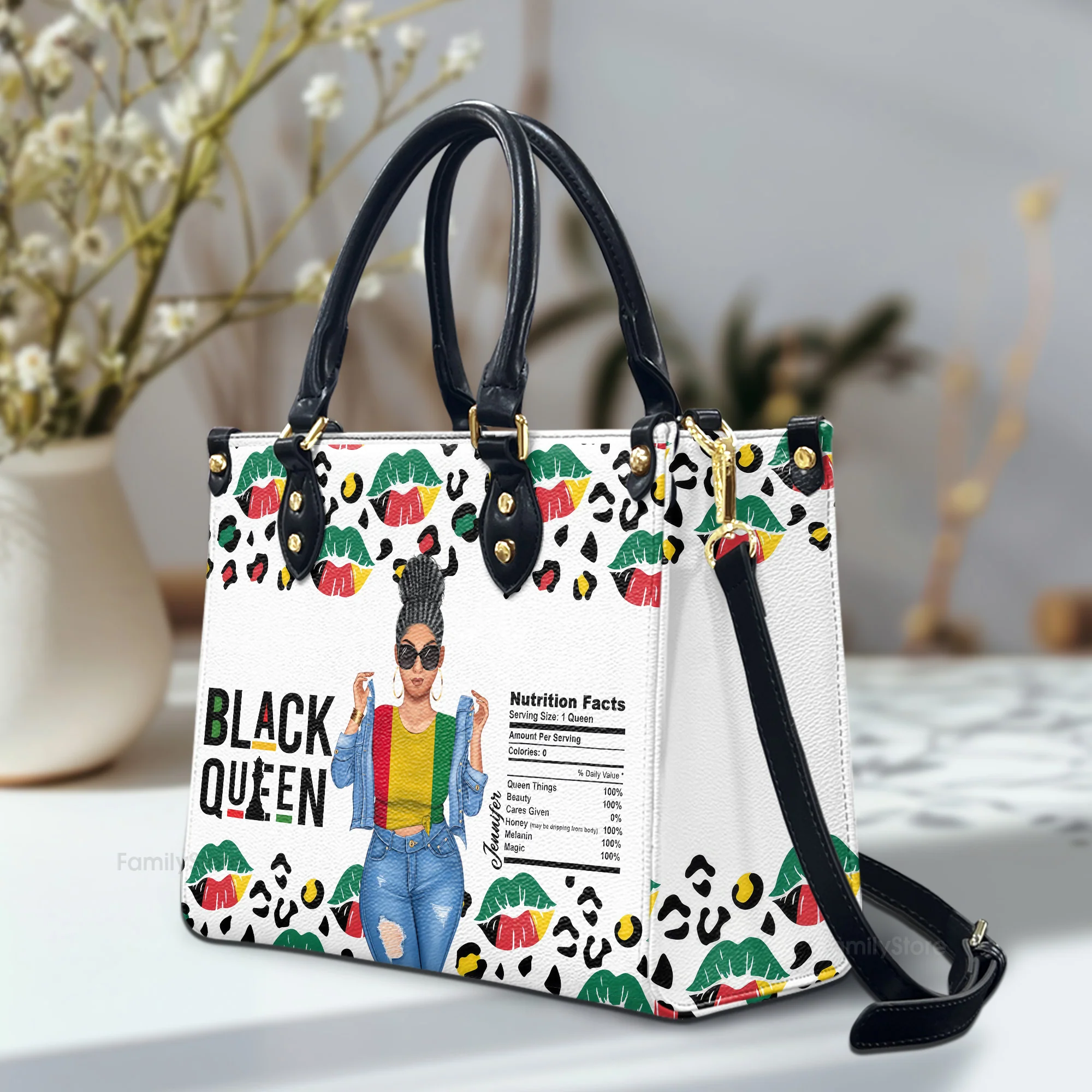 Black Queen Nutrition Facts - Personalized Leather Bag - Juneteenth, Birthday Gift For Black Woman, Mother, Friend, Sister | GR3 - Image 2
