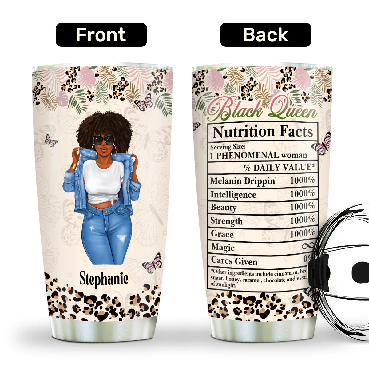 Black Queen Nutrition Facts -  Personalized Leopard Stainless Steel Tumbler - Gift For Her | GR3 HD95 - Image 3