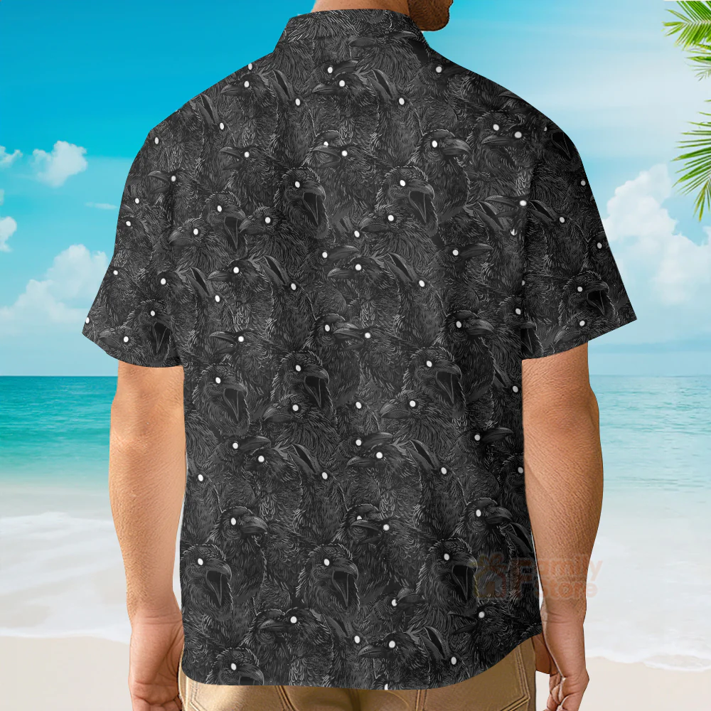 Black Raven Pattern Hawaiian Shirt - Image 5