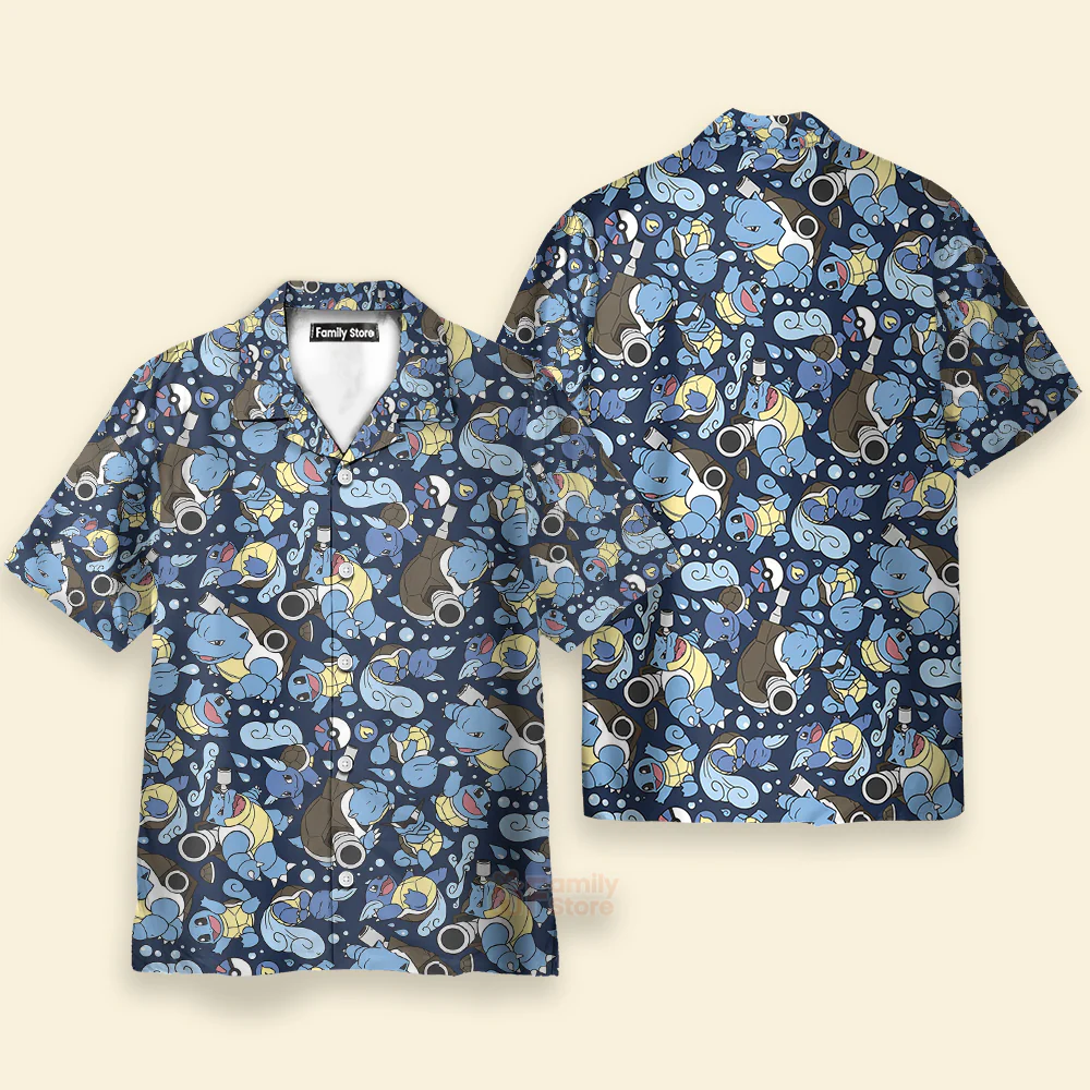 Blastoise Wartortle Squirtle PoMo Pattern Hawaiian Shirt - Image 3
