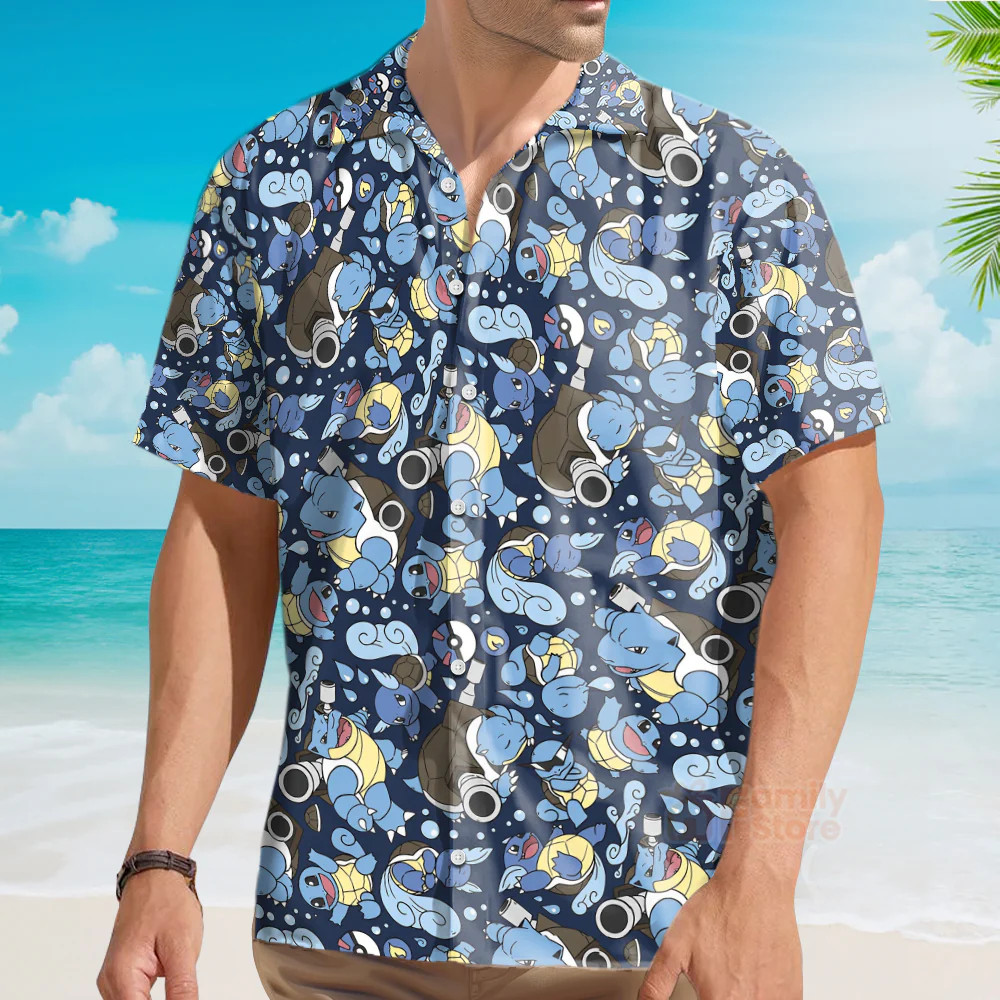 Blastoise Wartortle Squirtle PoMo Pattern Hawaiian Shirt - Image 4