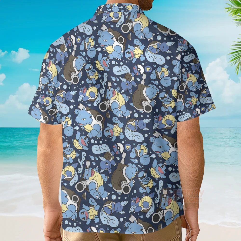 Blastoise Wartortle Squirtle PoMo Pattern Hawaiian Shirt - Image 5