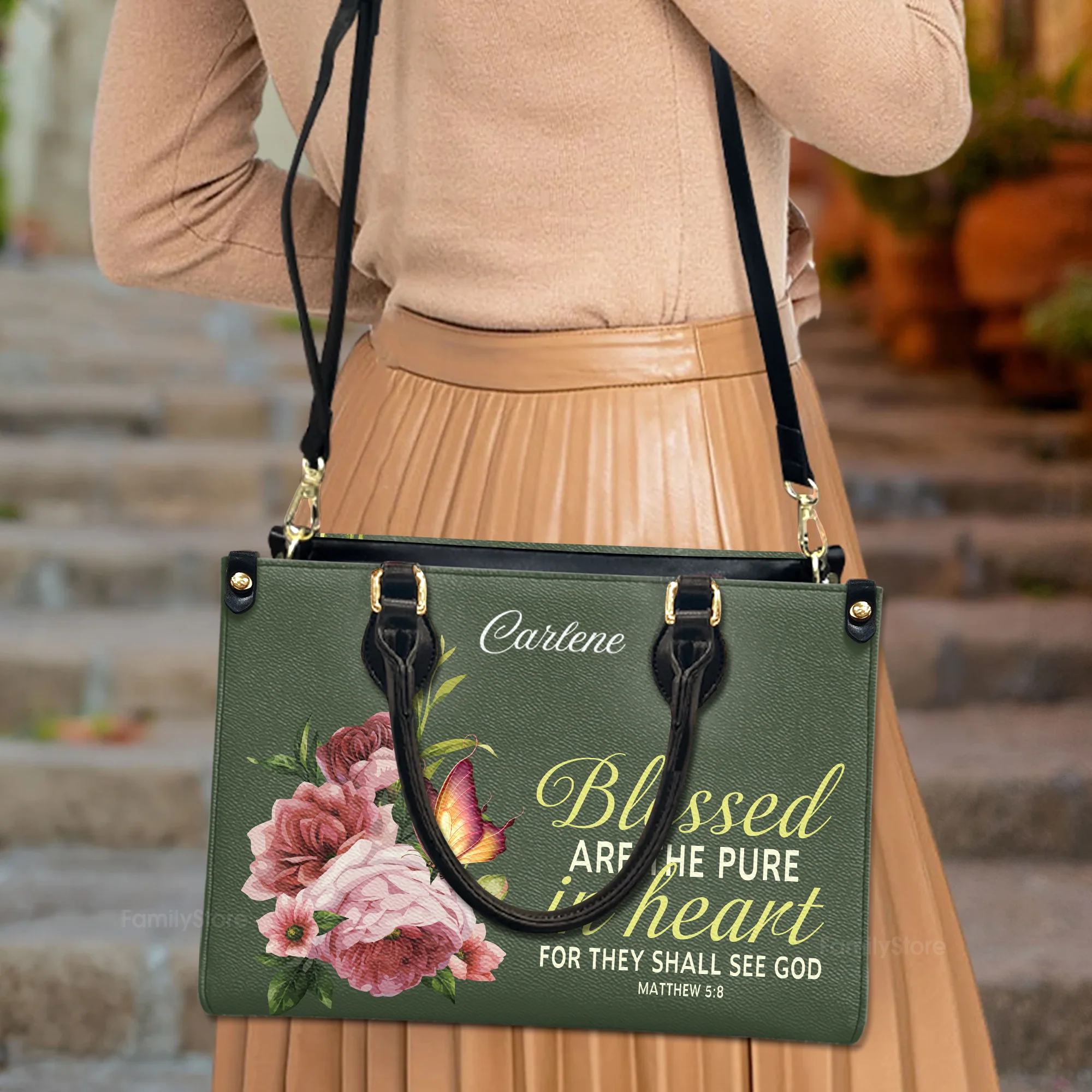 Blessed Are The Pure In Heart Matthew 5:8 - Thoughtful Gift For Christians - Personalized Leather Handbag With Handle - AT4080845 - Image 3