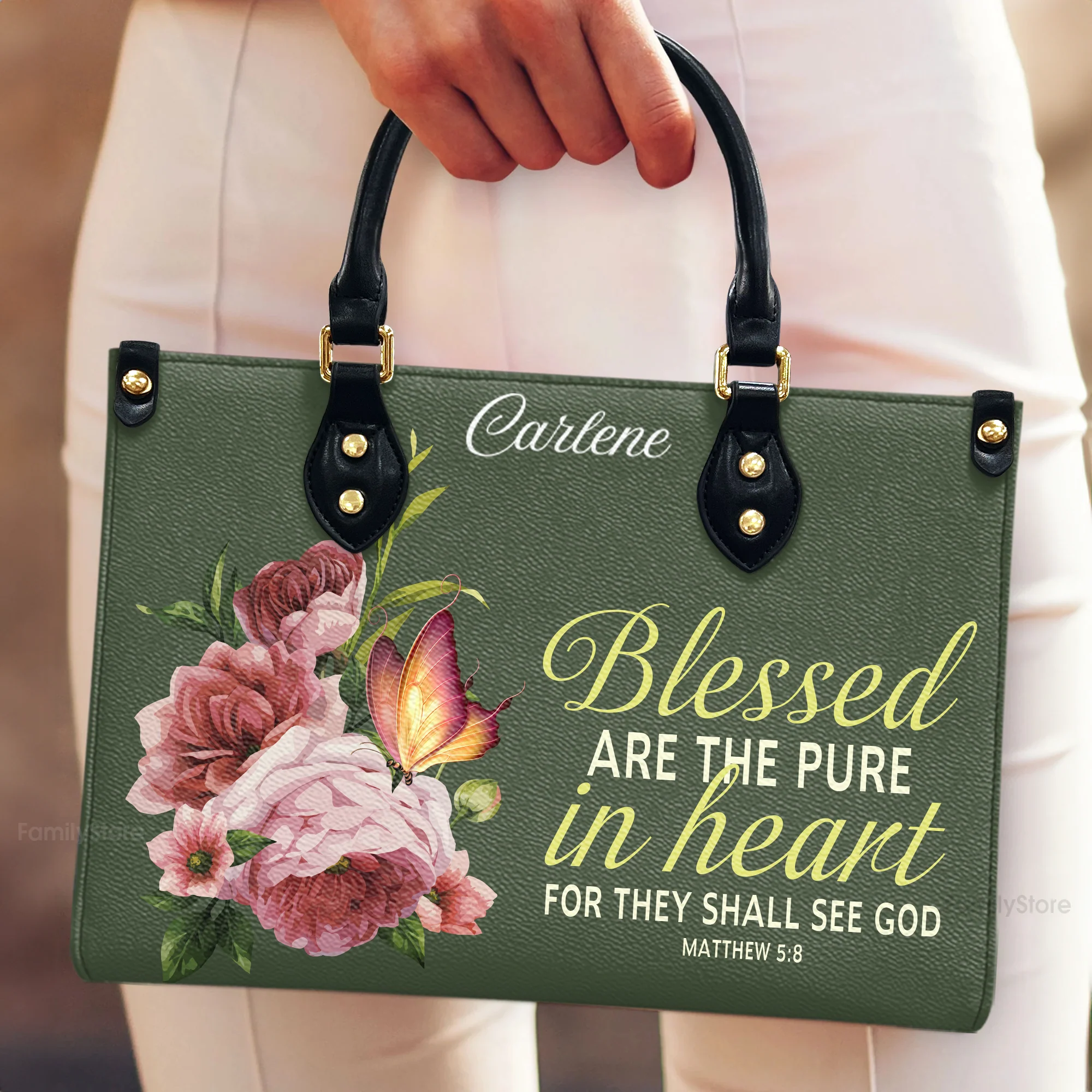 Blessed Are The Pure In Heart Matthew 5:8 - Thoughtful Gift For Christians - Personalized Leather Handbag With Handle - AT4080845 - Image 4