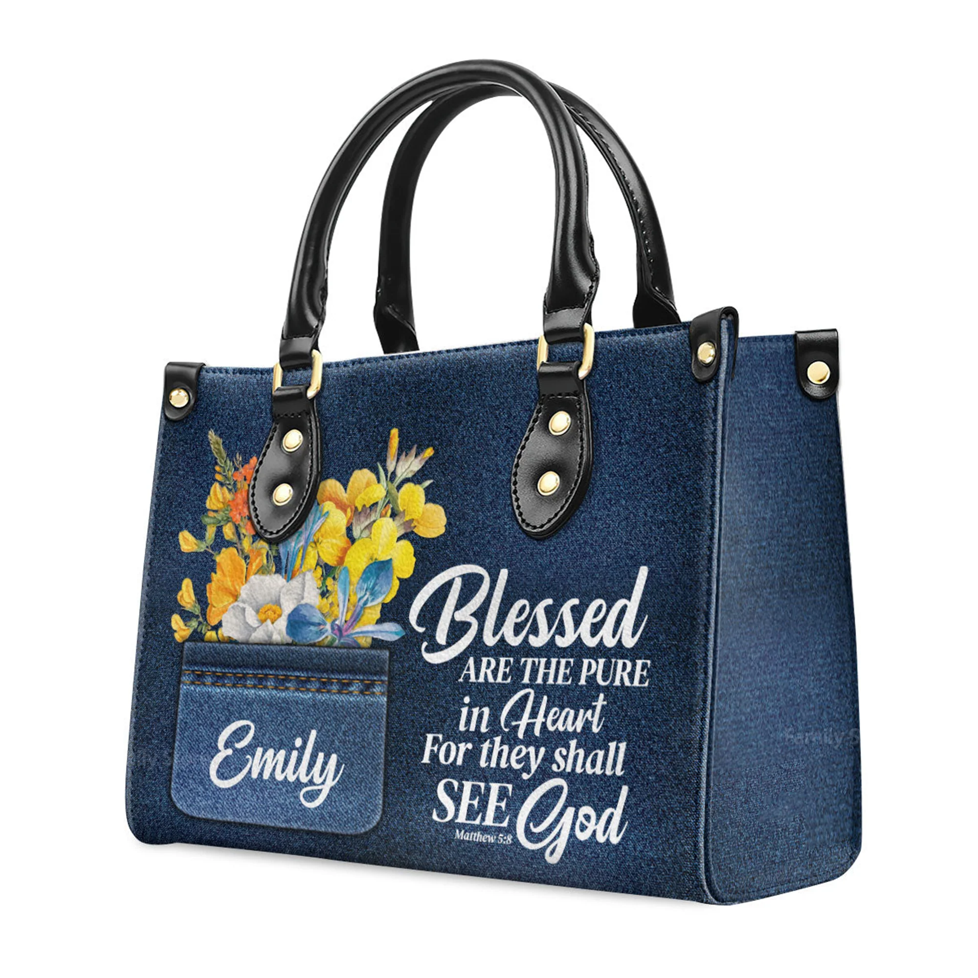 Blessed Are The Pure In Heart Matthew 58 Spiritual - Unique Personalized Leather Handbag - AT4080927 - Image 3