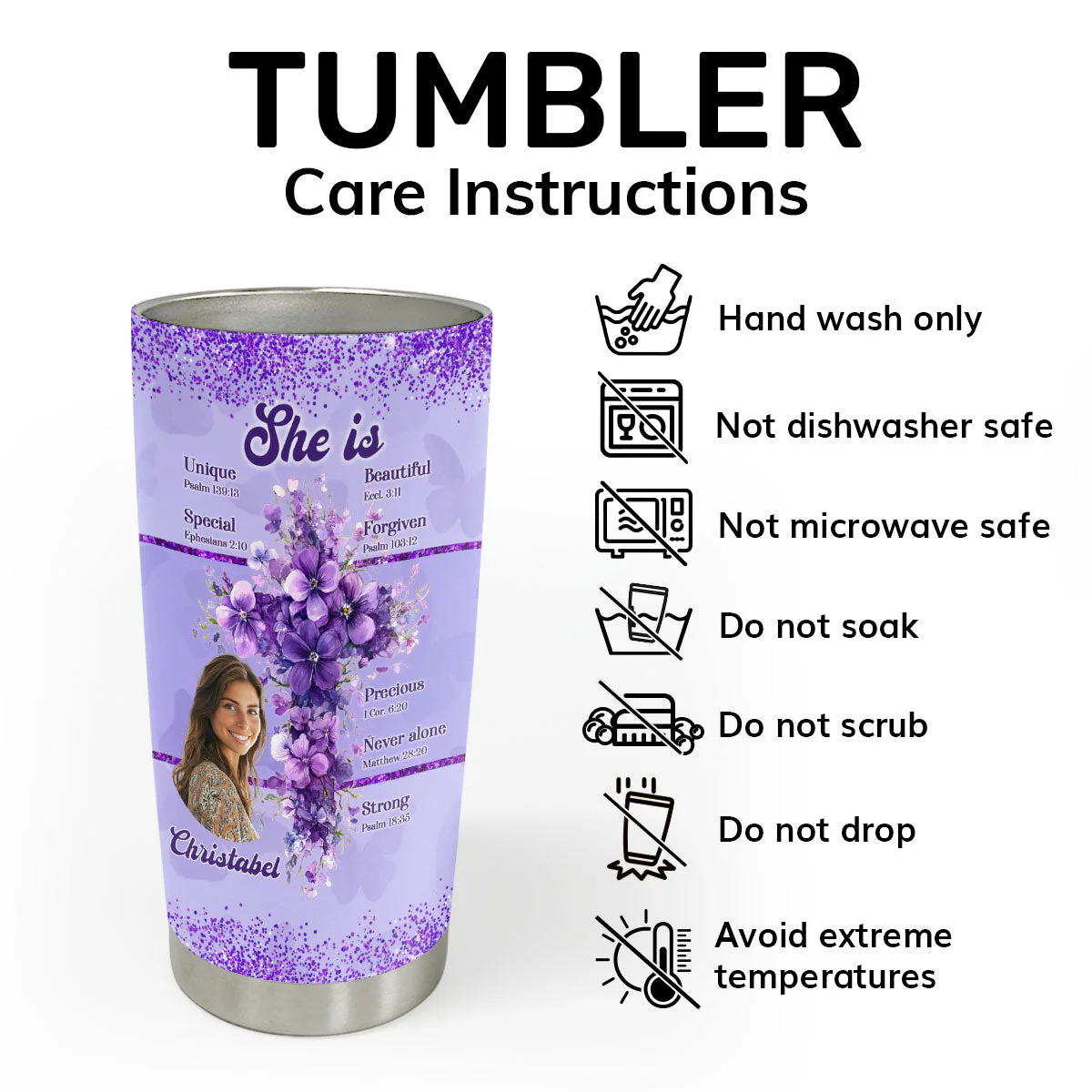 Blessed Is She | Personalized Stainless Steel Tumbler - Image 3