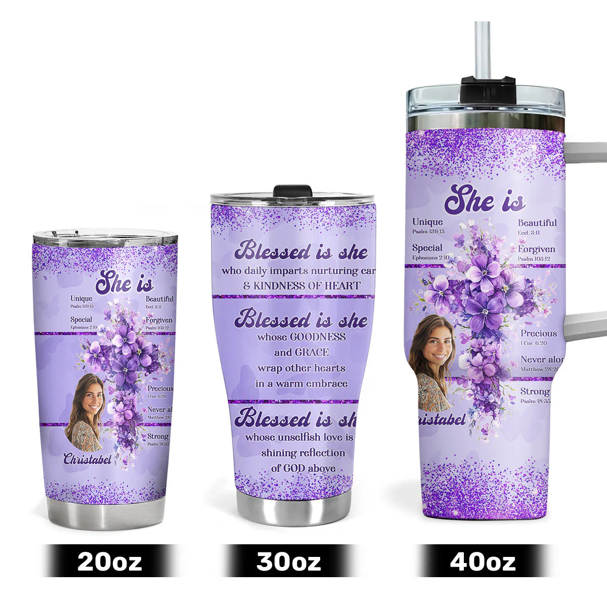 Blessed Is She | Personalized Stainless Steel Tumbler - Image 4